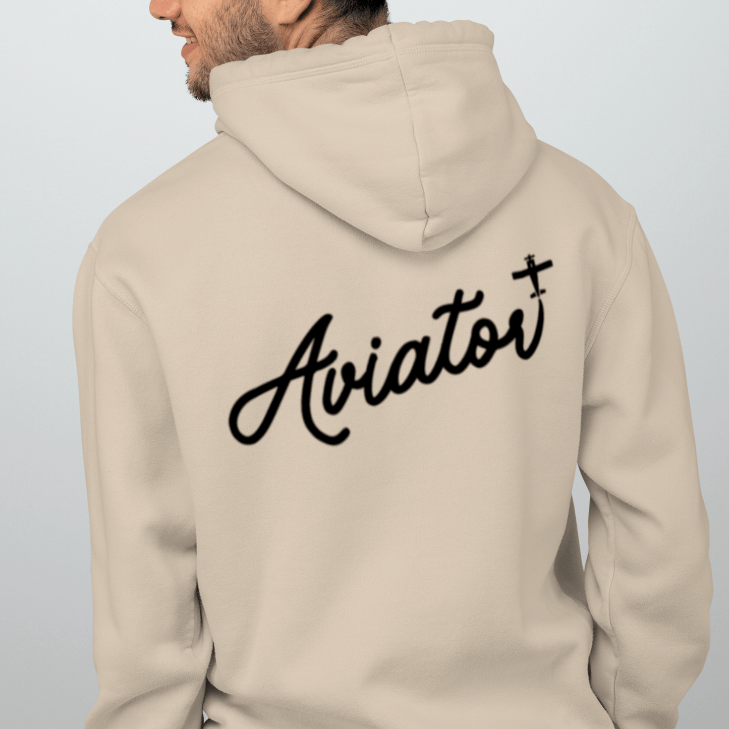 Back of Khaki Aviator Hoodie for Pilots - Aviator Apparel