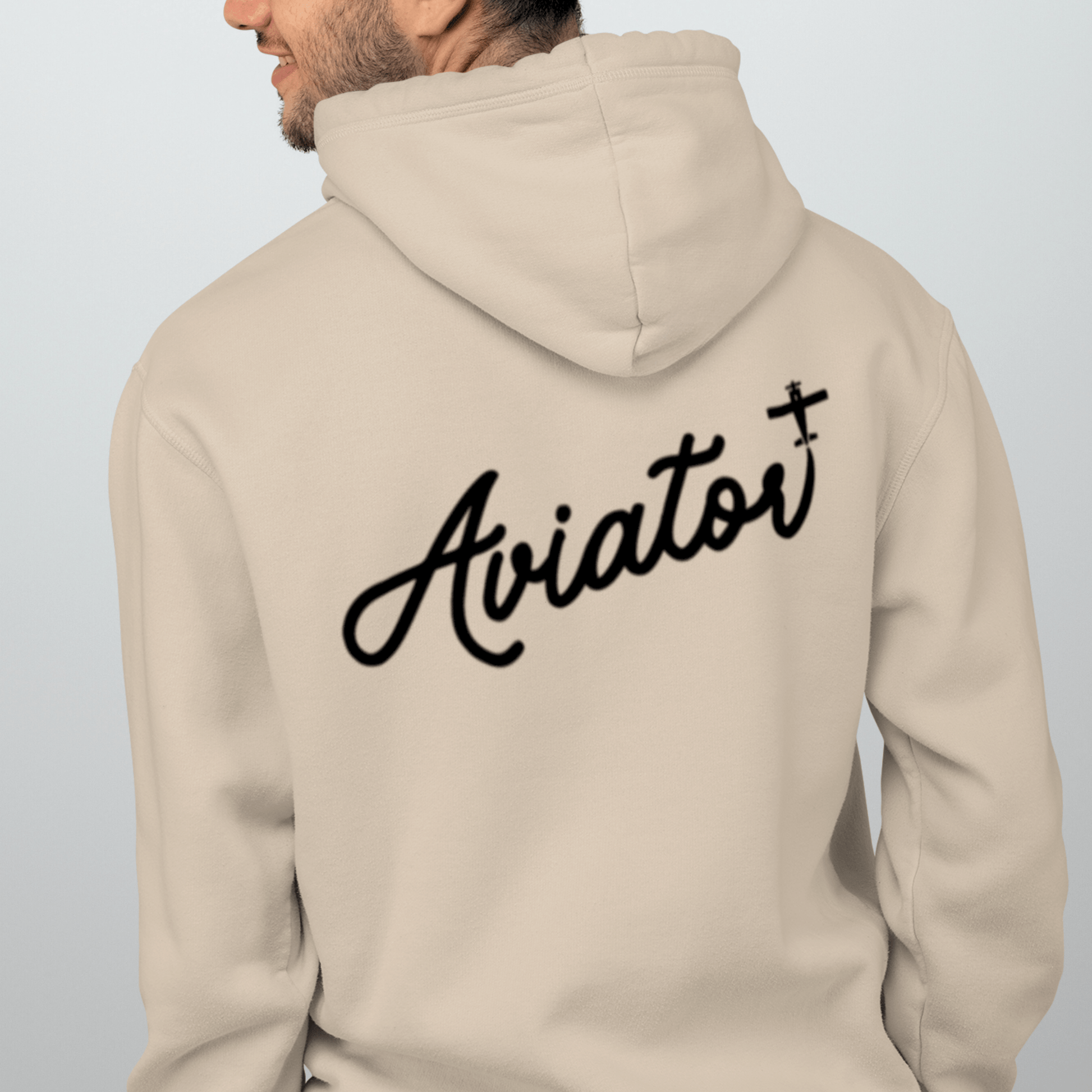 Back of Khaki Aviator Hoodie for Pilots - Aviator Apparel