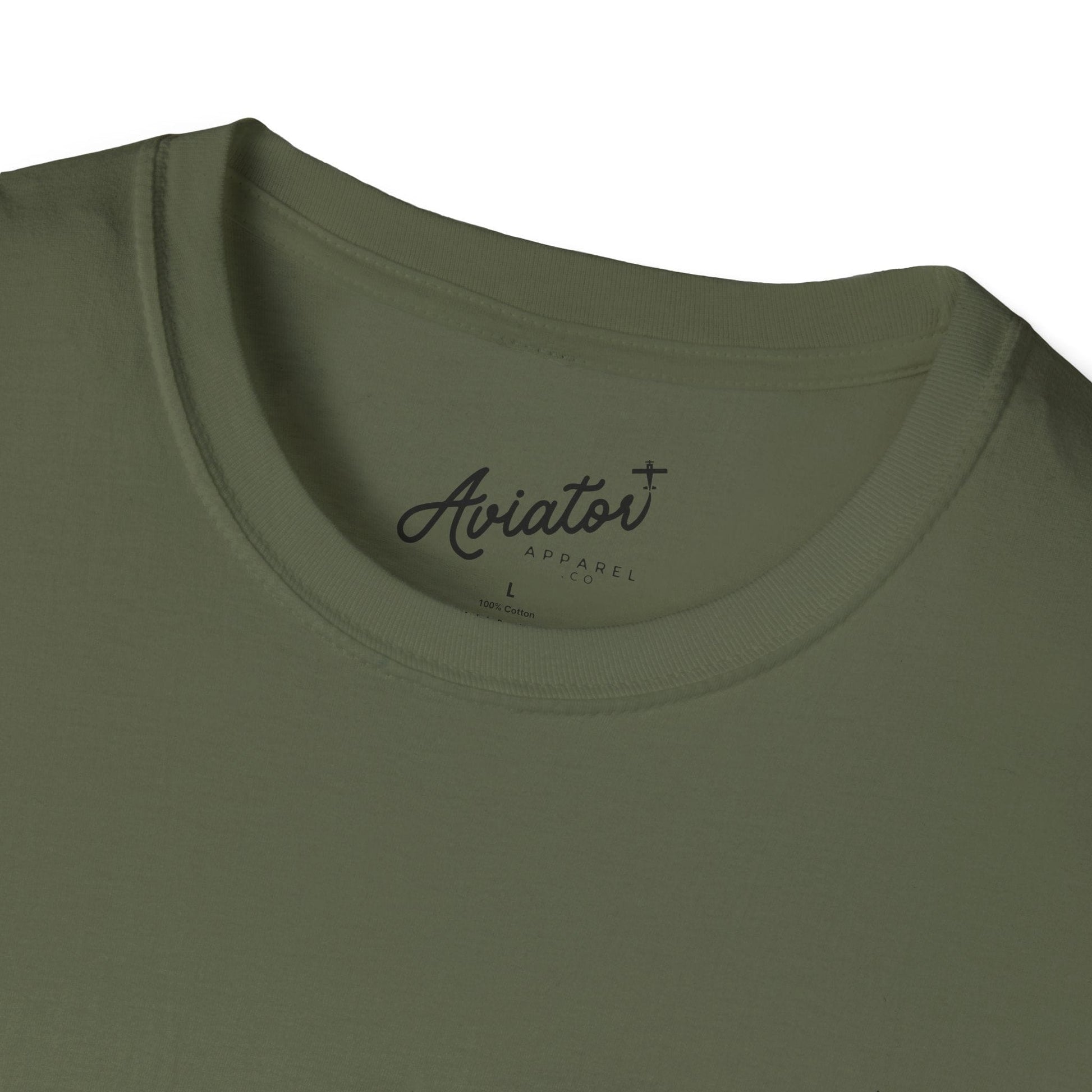 close up of the front of green Aviator T-Shirt for Pilots - Aviator Apparel