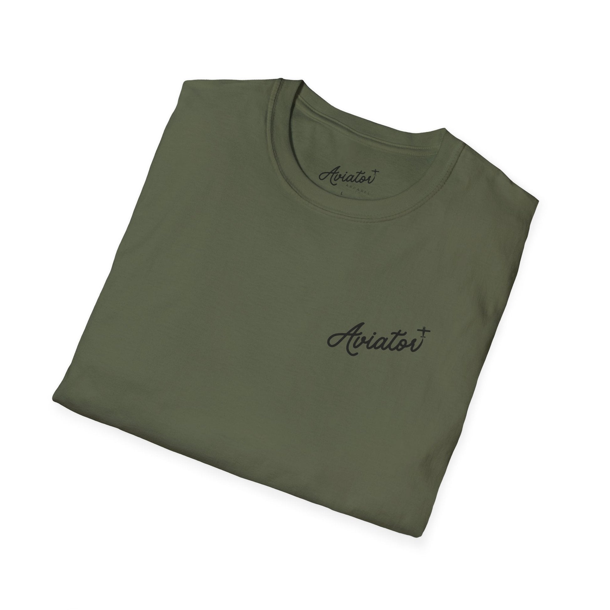 close up of the front of folded green Aviator T-Shirt for Pilots - Aviator Apparel