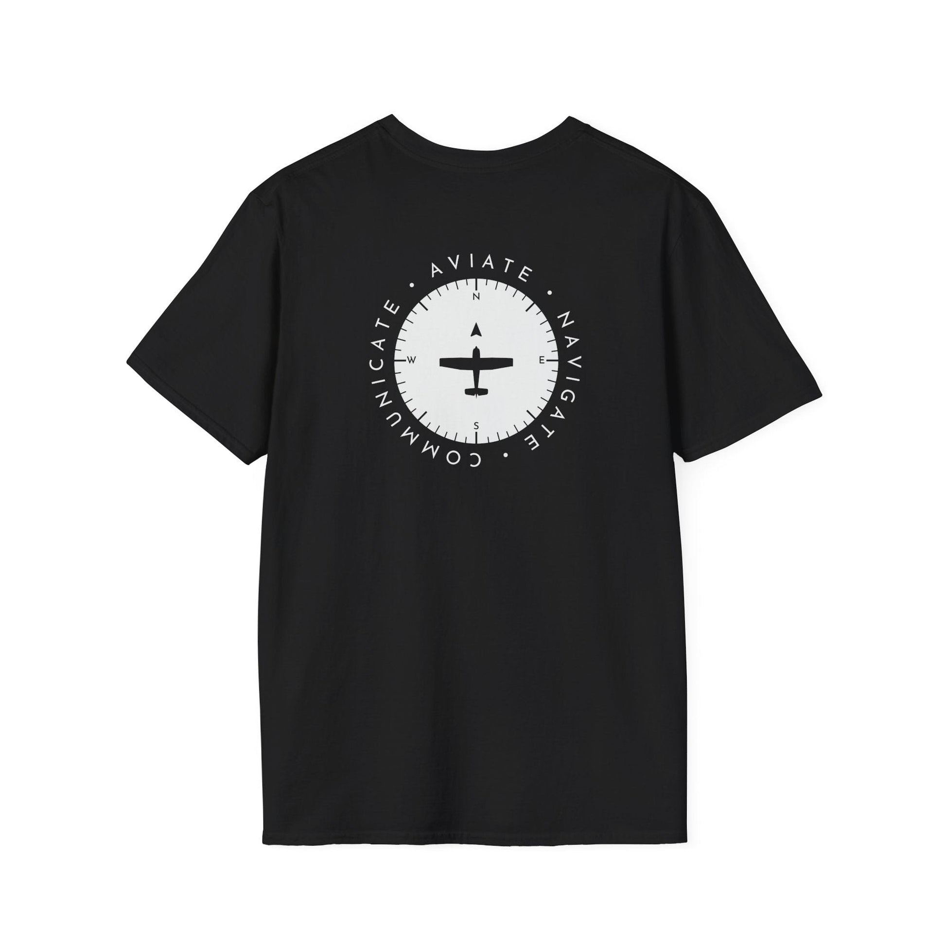back of black Aviate, Navigate, Communicate Pilot T-Shirt - Aviator Apparel