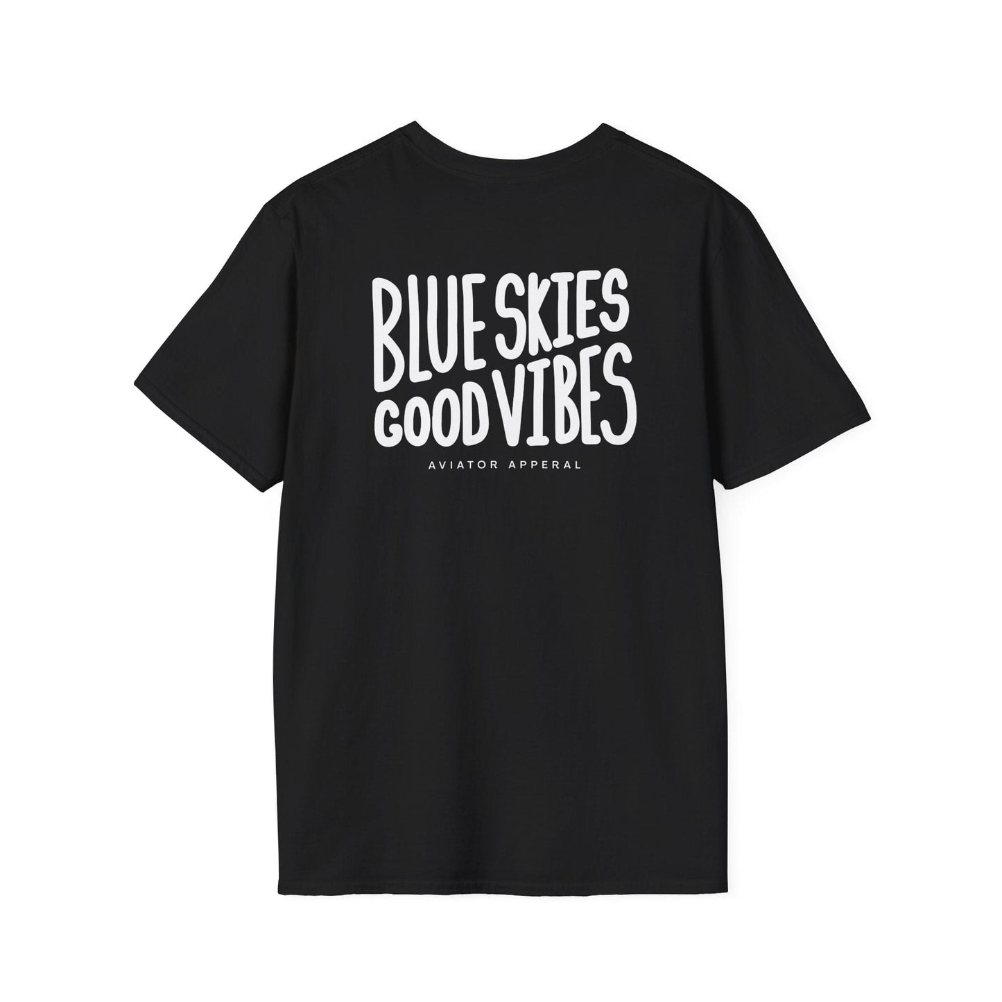 back of black Blue Skies, Good Vibes Aviator T-Shirt - Aviator Apparel