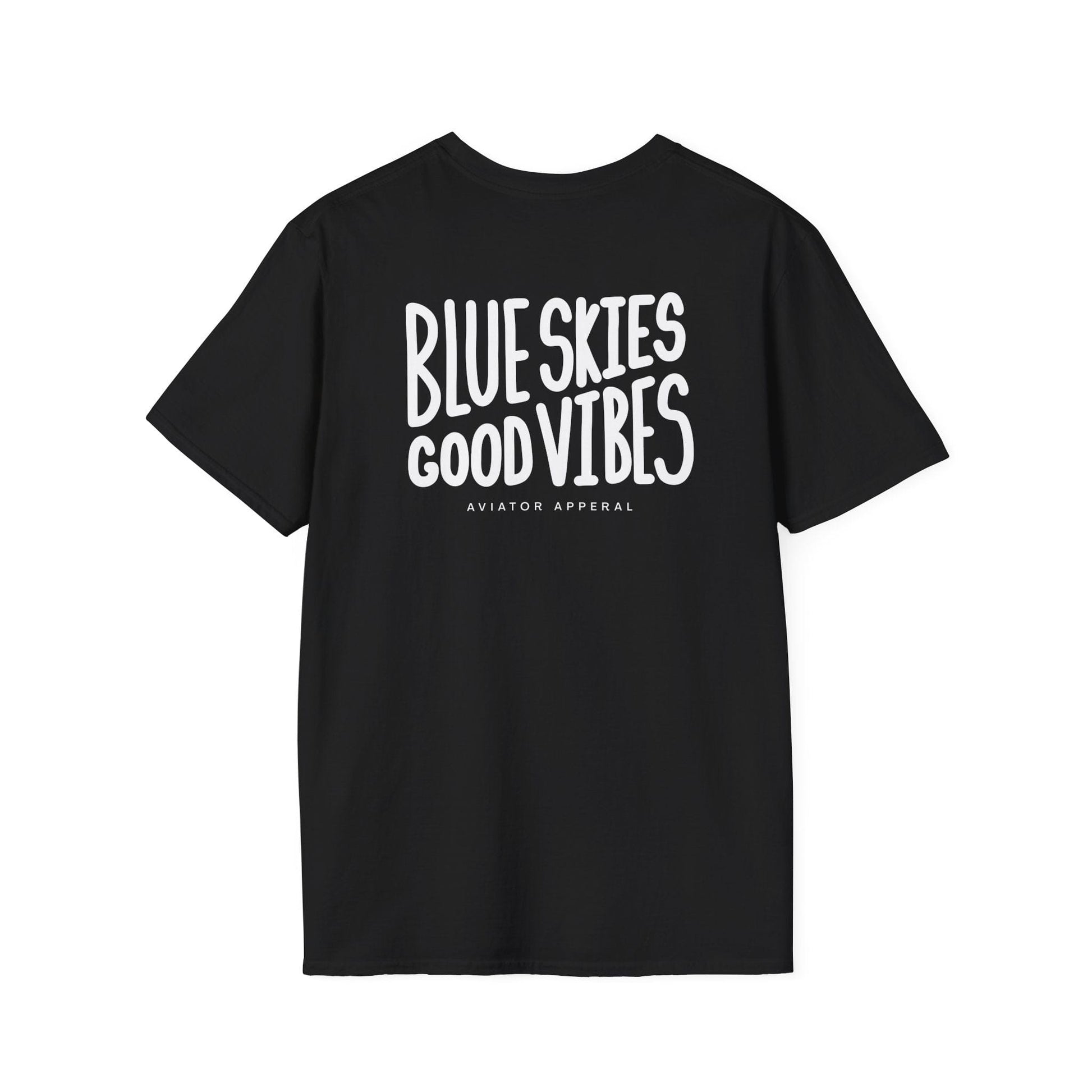 back of black Blue Skies, Good Vibes Aviator T-Shirt - Aviator Apparel