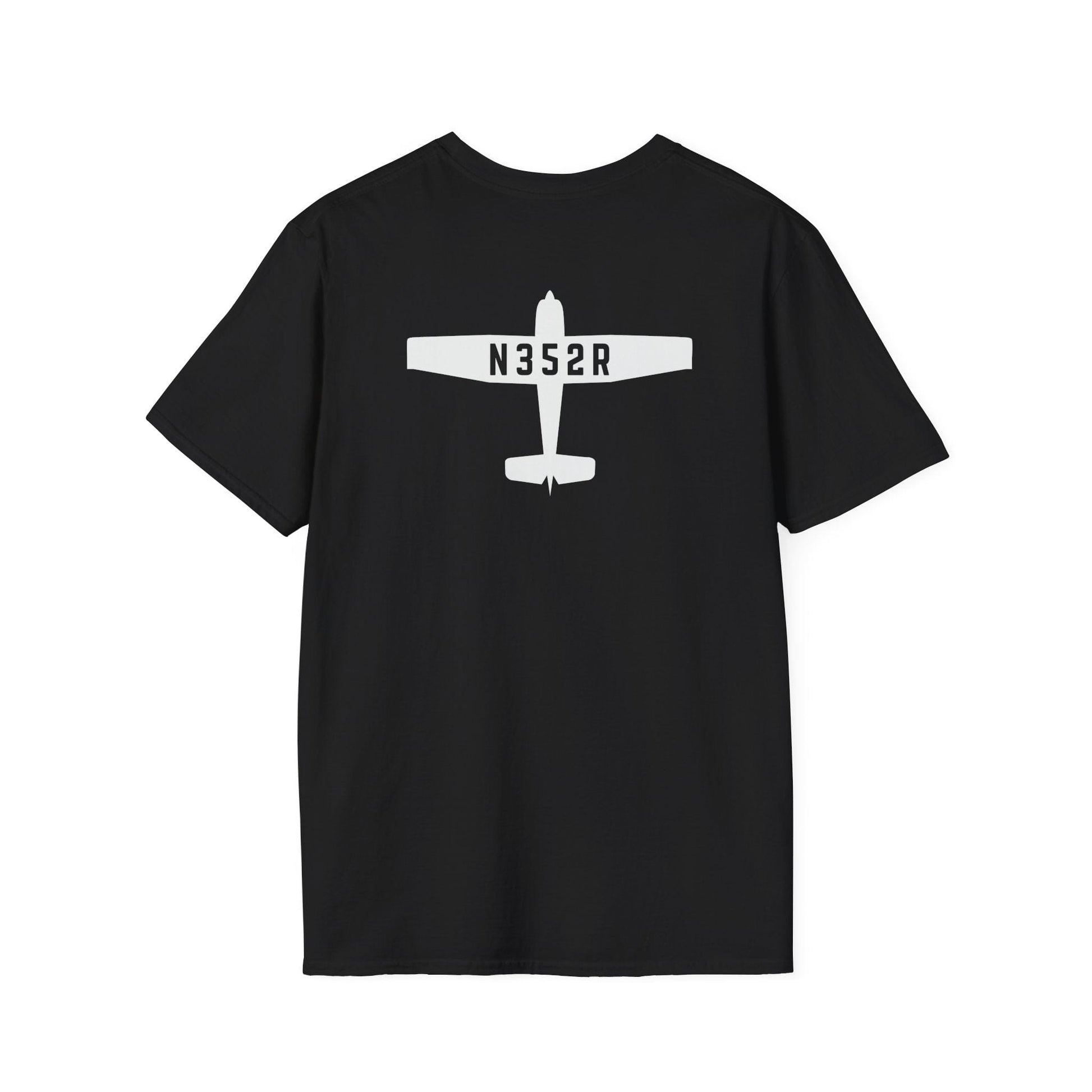 back of black Custom Tail Number Airplane T-Shirt for Pilots - Aviator Apparel