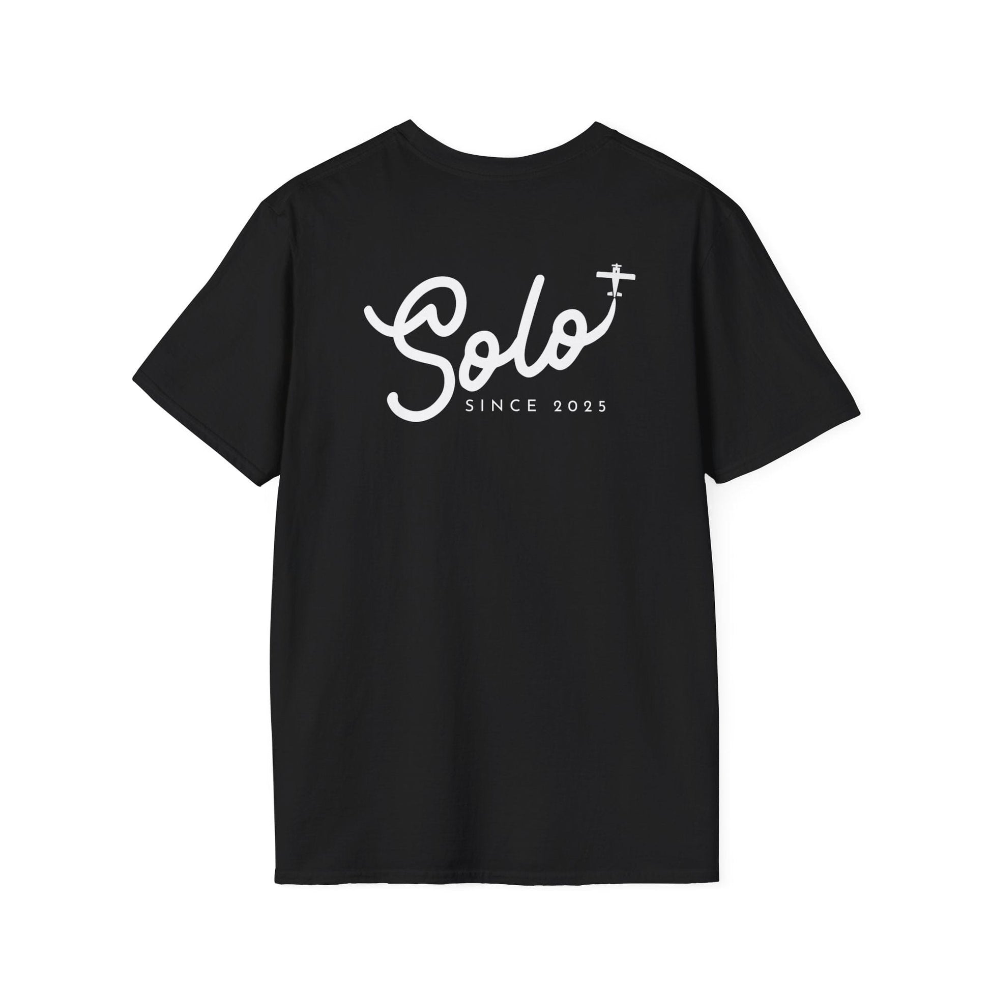 back of black Solo Since 2025 T-Shirt - First Solo Gift for Pilots - Aviator Apparel