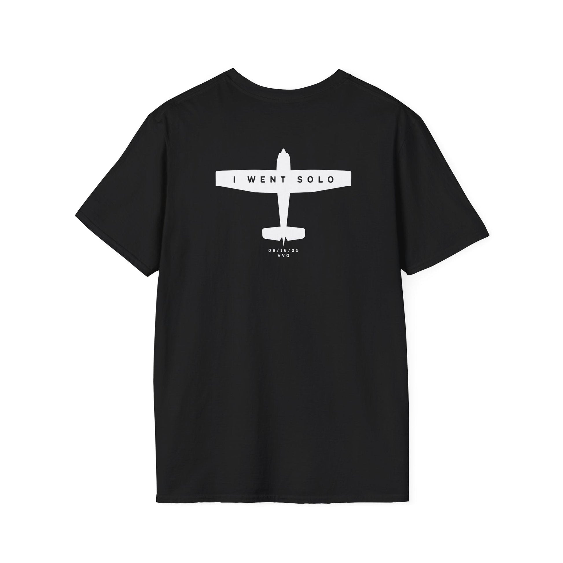 back of black I went solo t-shirt - first solo flight gift for pilots - Aviator Apparel