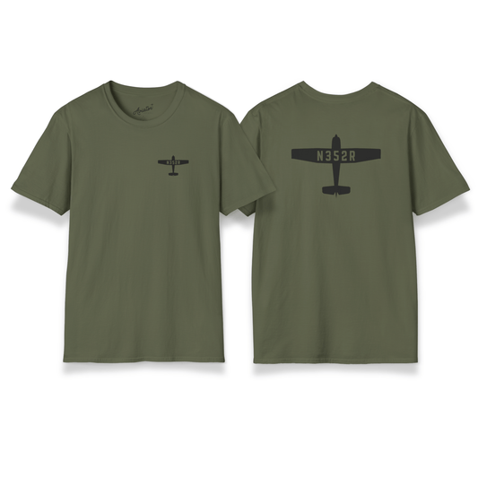 front and back of green Custom Tail Number Airplane T-Shirt for Pilots - Aviator Apparel