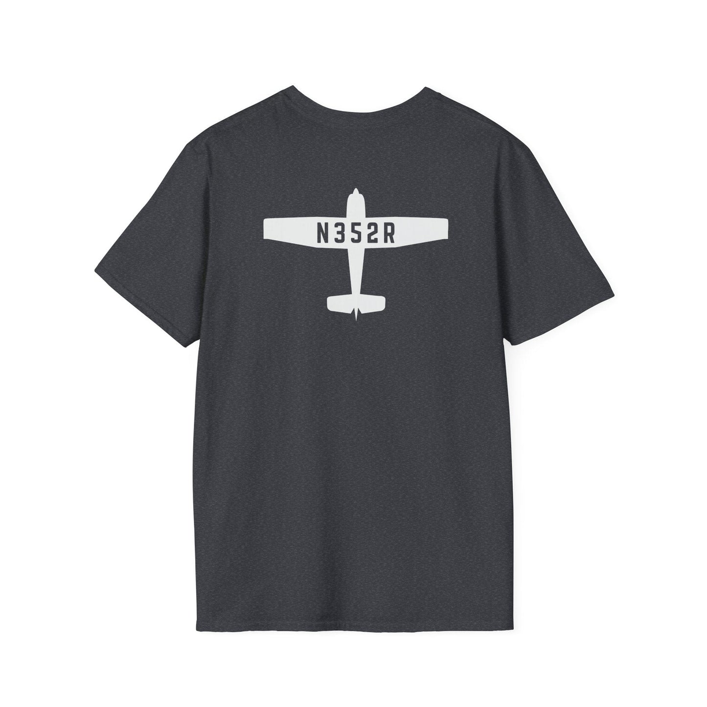 back of dark heather grey Custom Tail Number Airplane T-Shirt for Pilots - Aviator Apparel