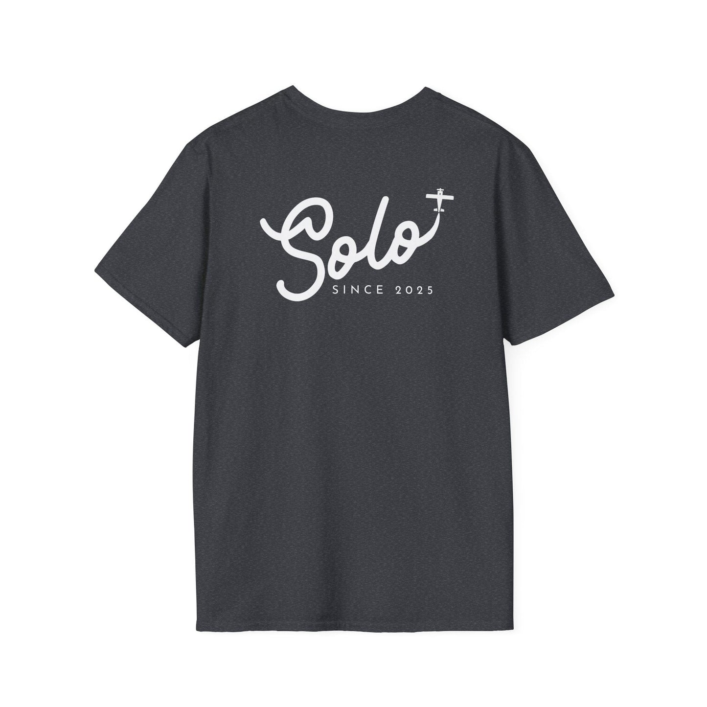 back of dark heather grey Solo Since 2025 T-Shirt - First Solo Gift for Pilots - Aviator Apparel
