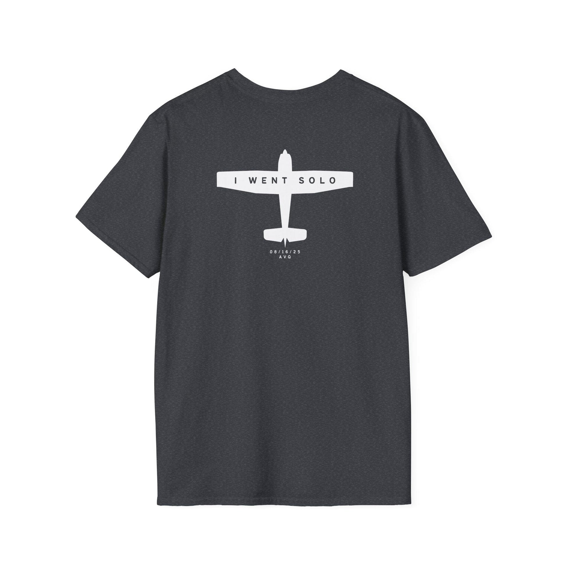 back of dark heather grey I went solo t-shirt - first solo flight gift for pilots - Aviator Apparel