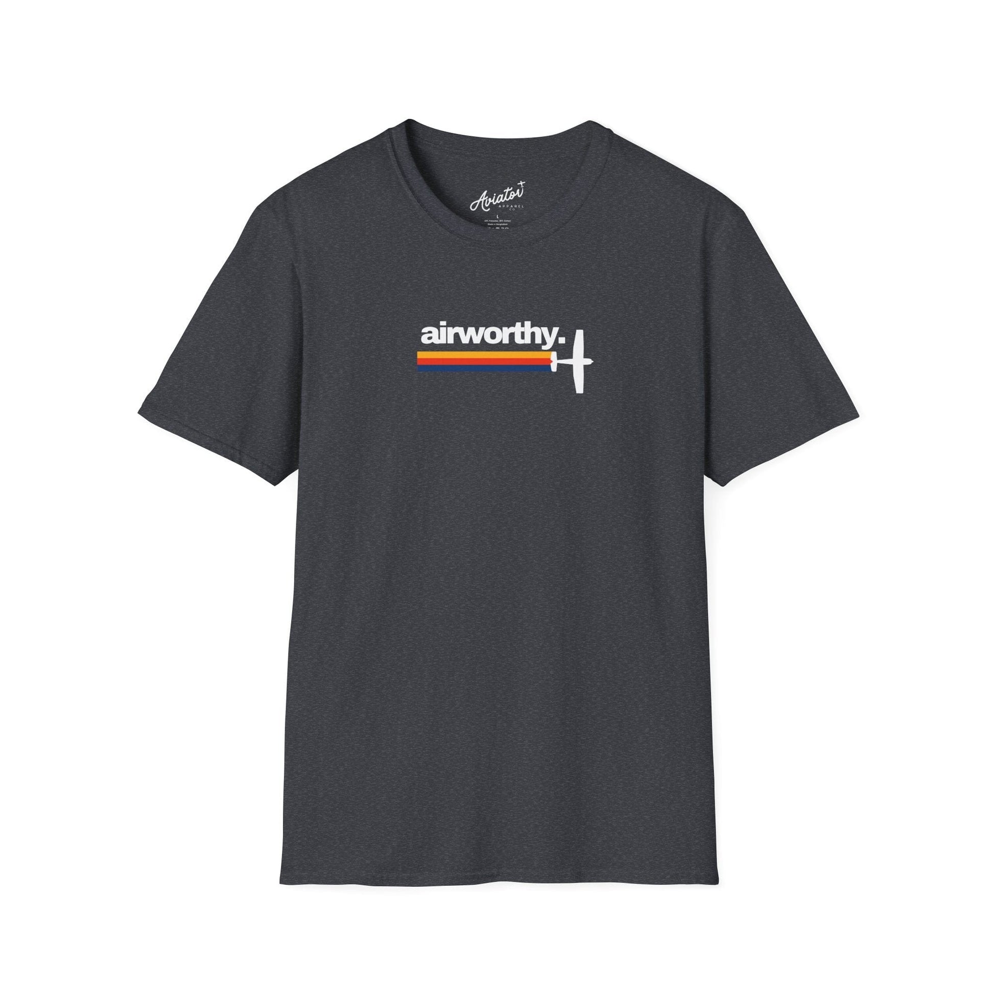 dark heather grey retro Airworthy Aviation T-Shirt for Pilots - Aviator Apparel