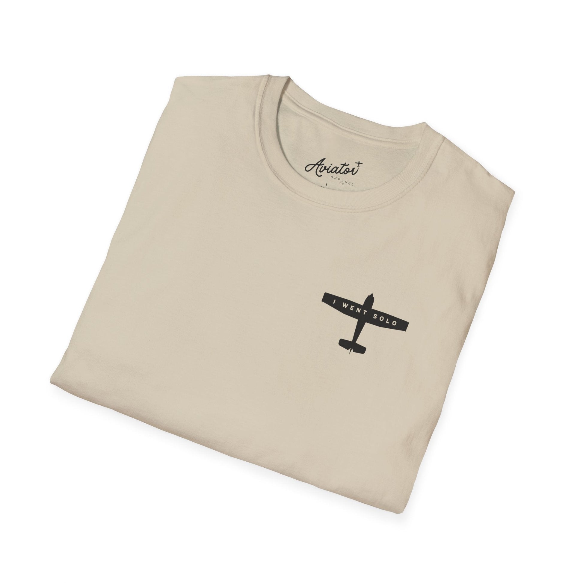 front folded khaki I went solo t-shirt - first solo flight gift for pilots - Aviator Apparel