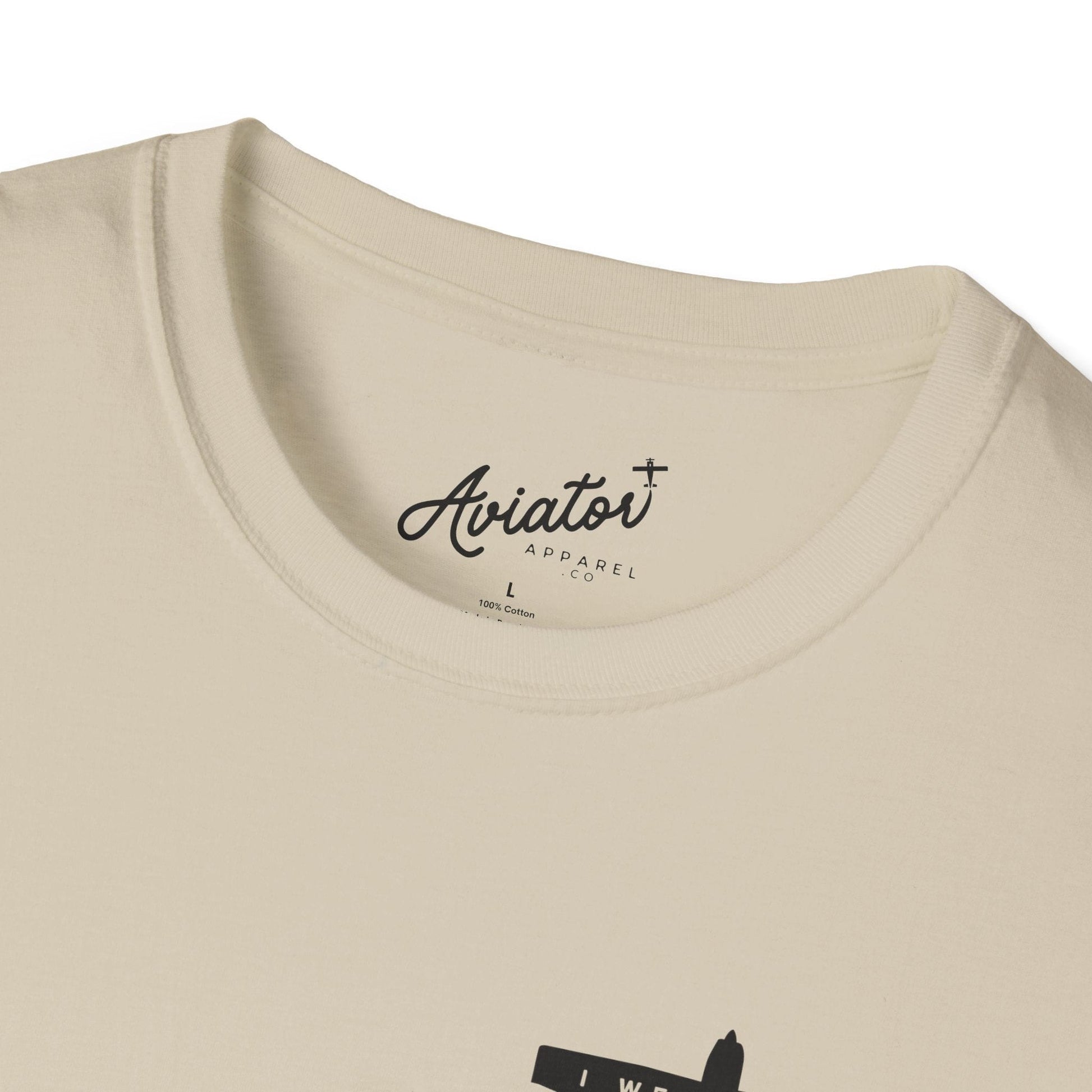 close up of khaki of I went solo t-shirt - first solo flight gift for pilots - Aviator Apparel
