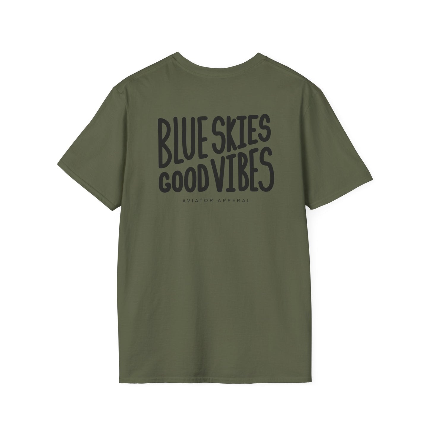 back of green Blue Skies, Good Vibes Aviator T-Shirt - Aviator Apparel