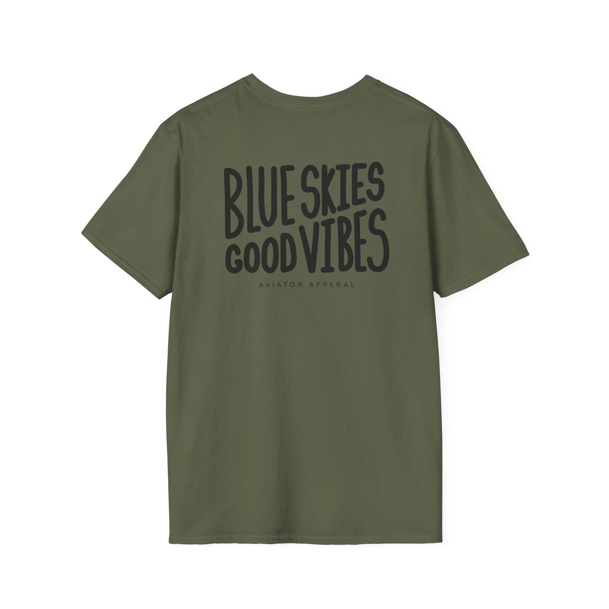 back of green Blue Skies, Good Vibes Aviator T-Shirt - Aviator Apparel