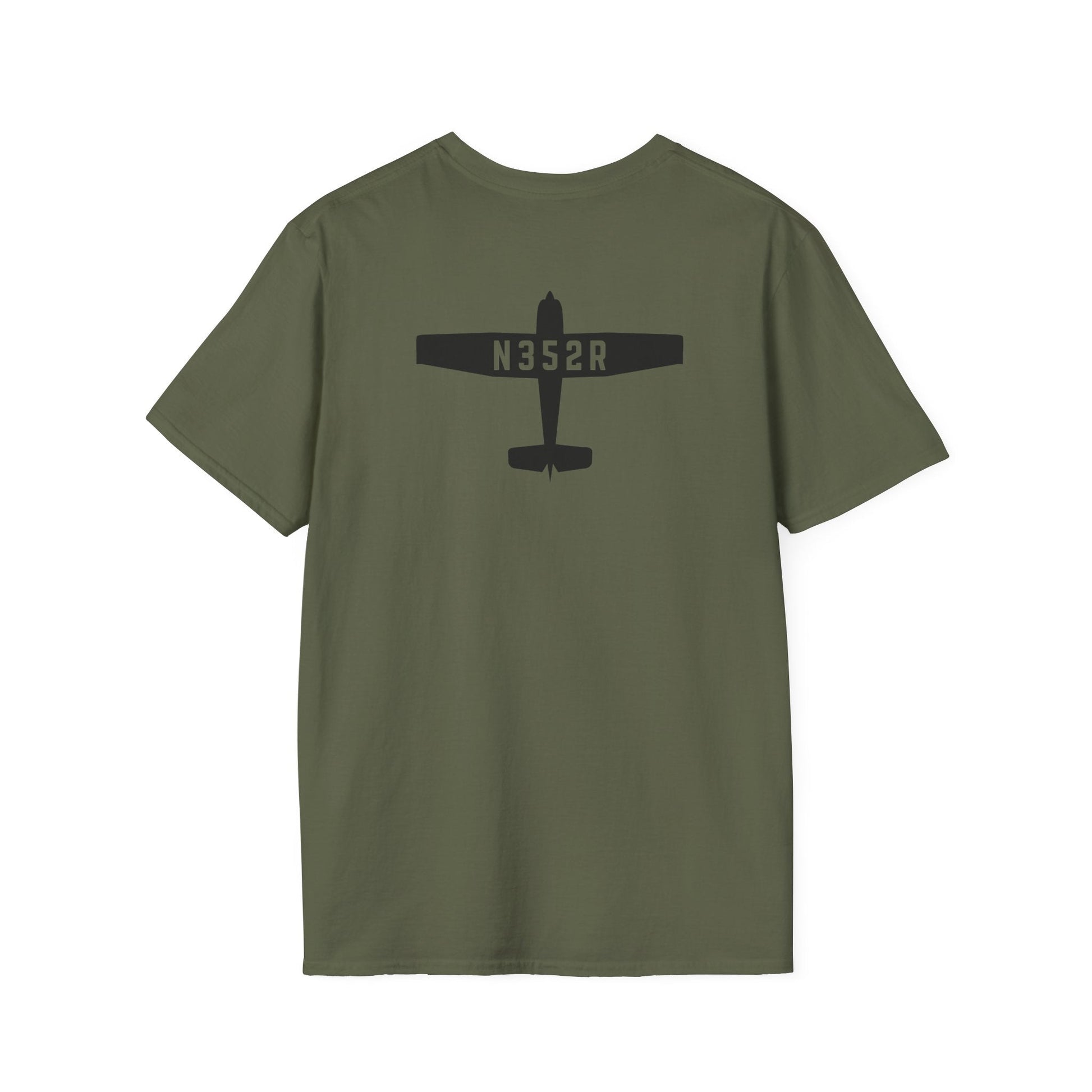 back of green Custom Tail Number Airplane T-Shirt for Pilots - Aviator Apparel