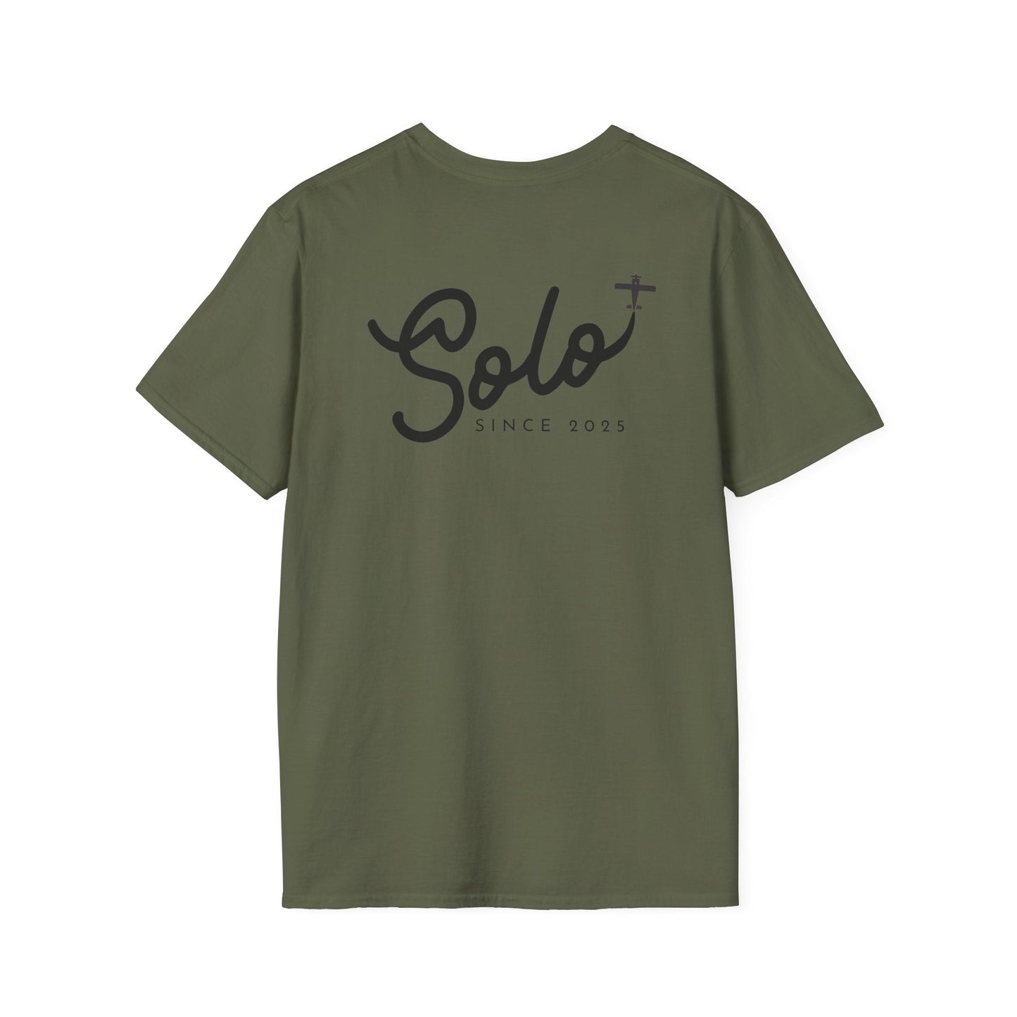 back of green Solo Since 2025 T-Shirt - First Solo Gift for Pilots - Aviator Apparel