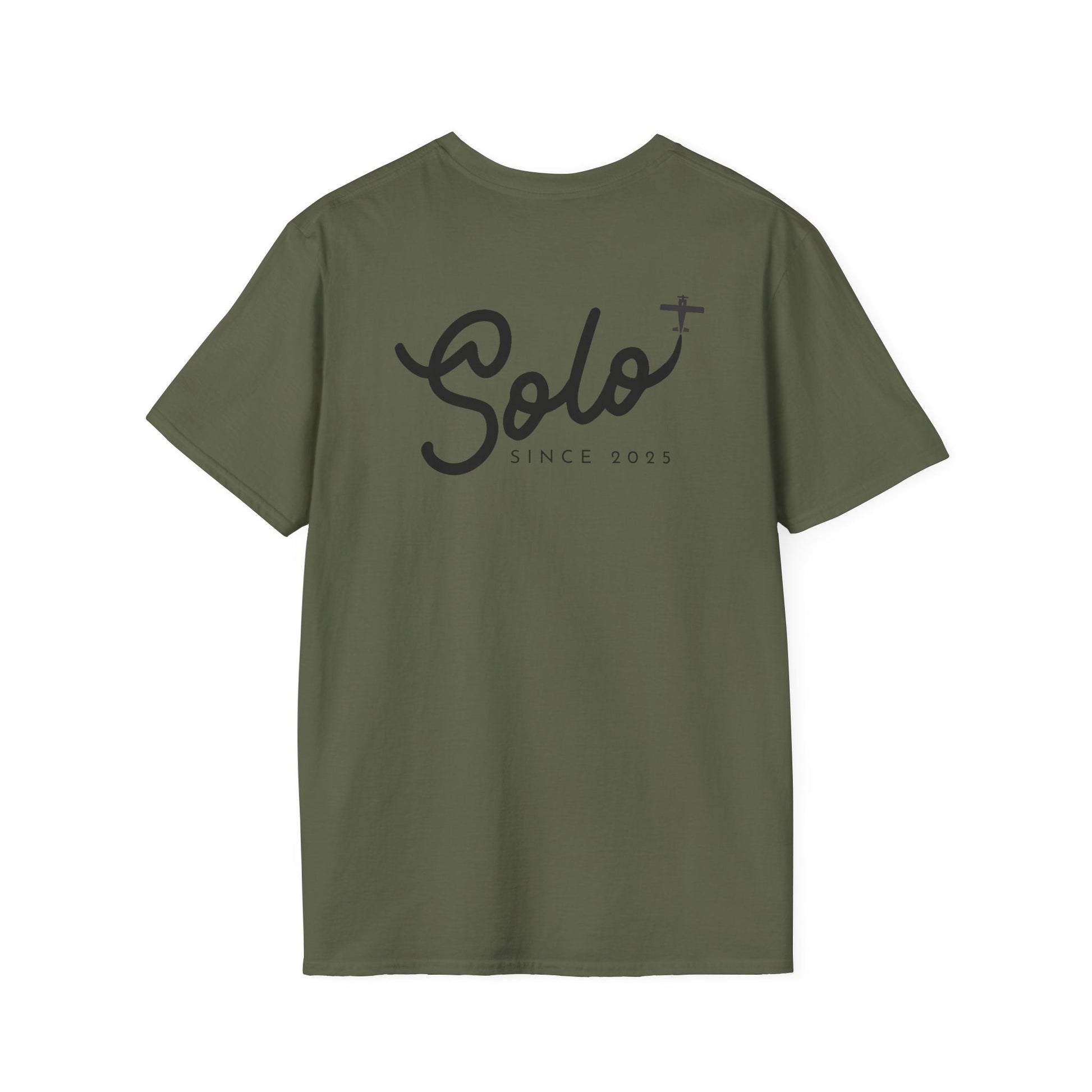 back of green Solo Since 2025 T-Shirt - First Solo Gift for Pilots - Aviator Apparel