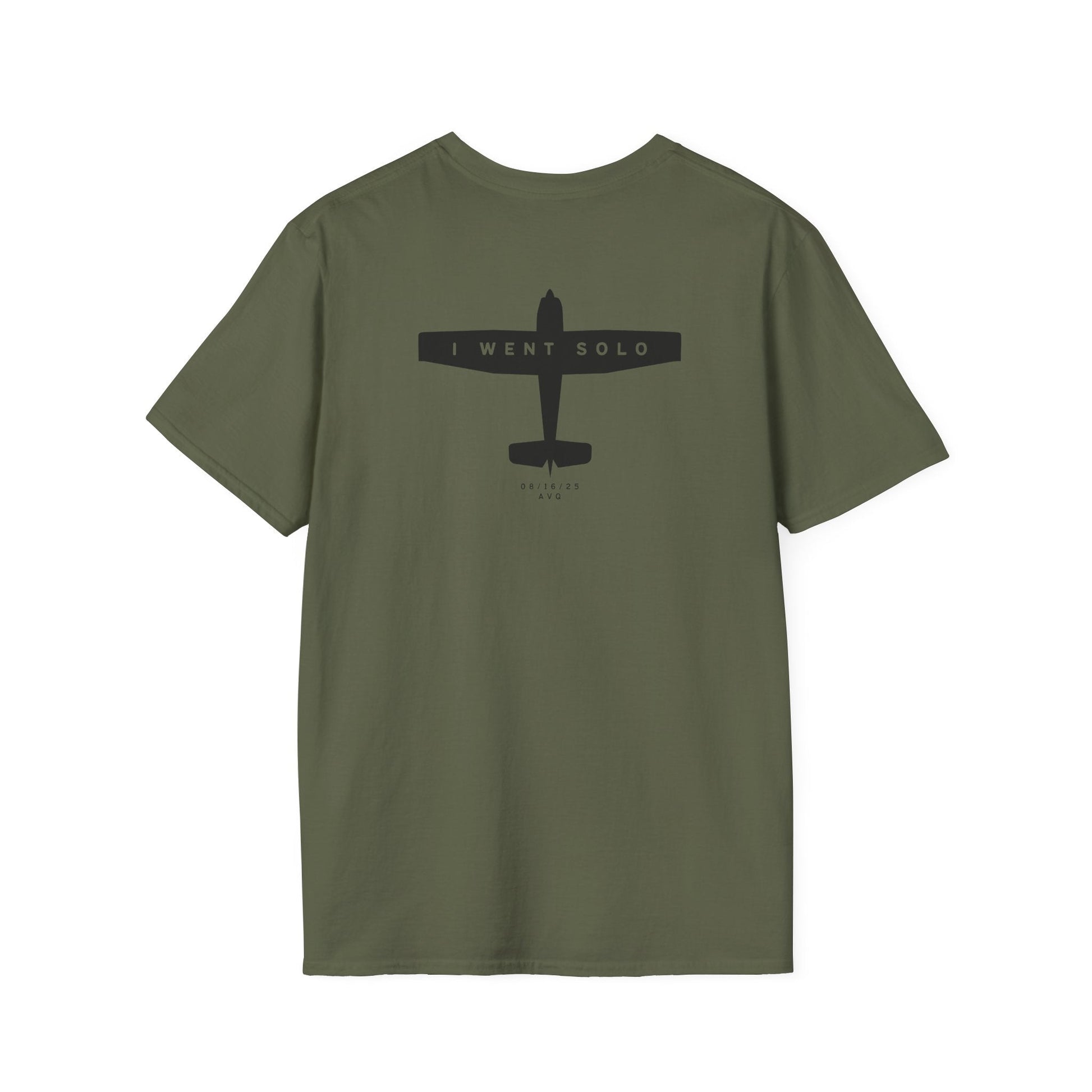 back of green I went solo t-shirt - first solo flight gift for pilots - Aviator Apparel