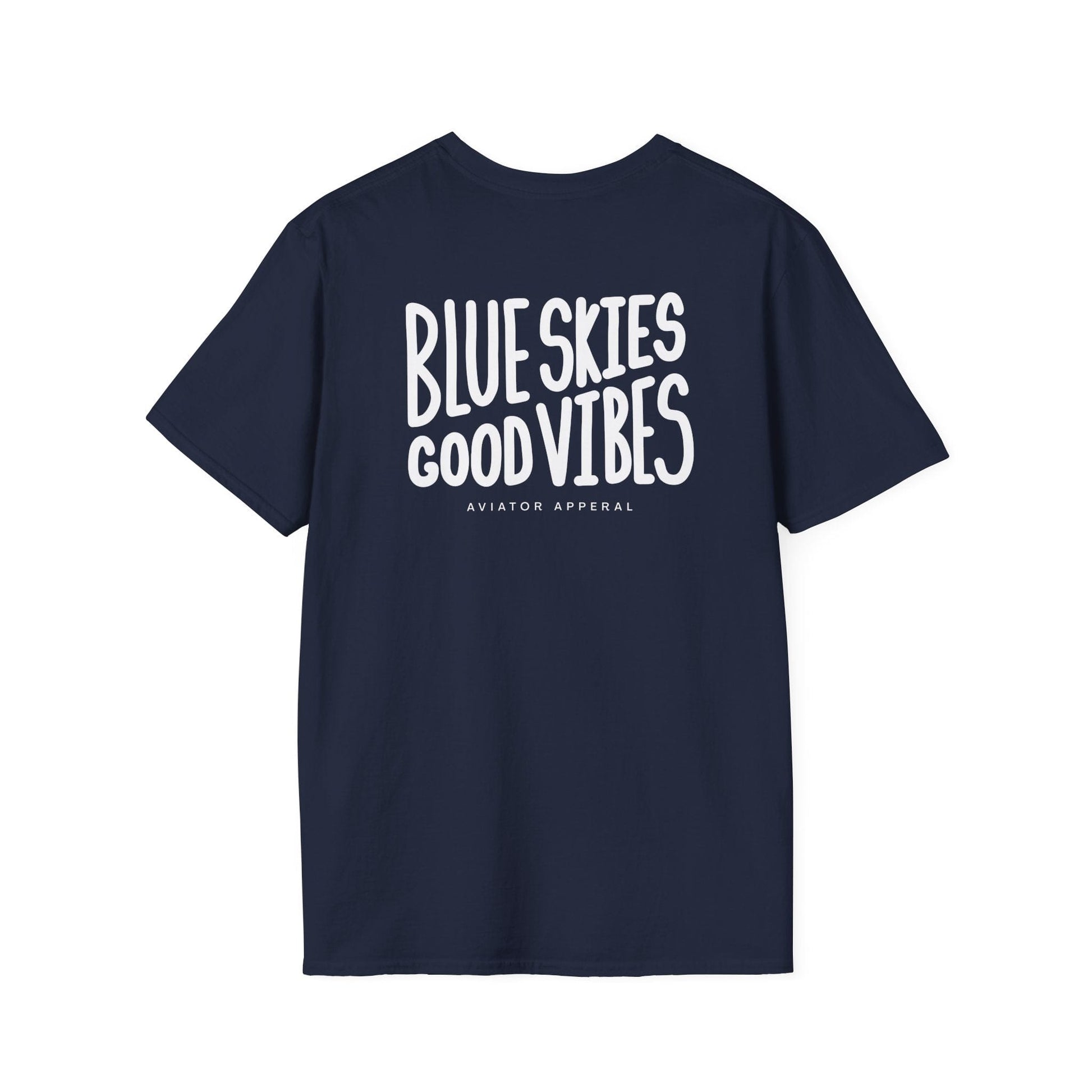 back of navy Blue Skies, Good Vibes Aviator T-Shirt - Aviator Apparel