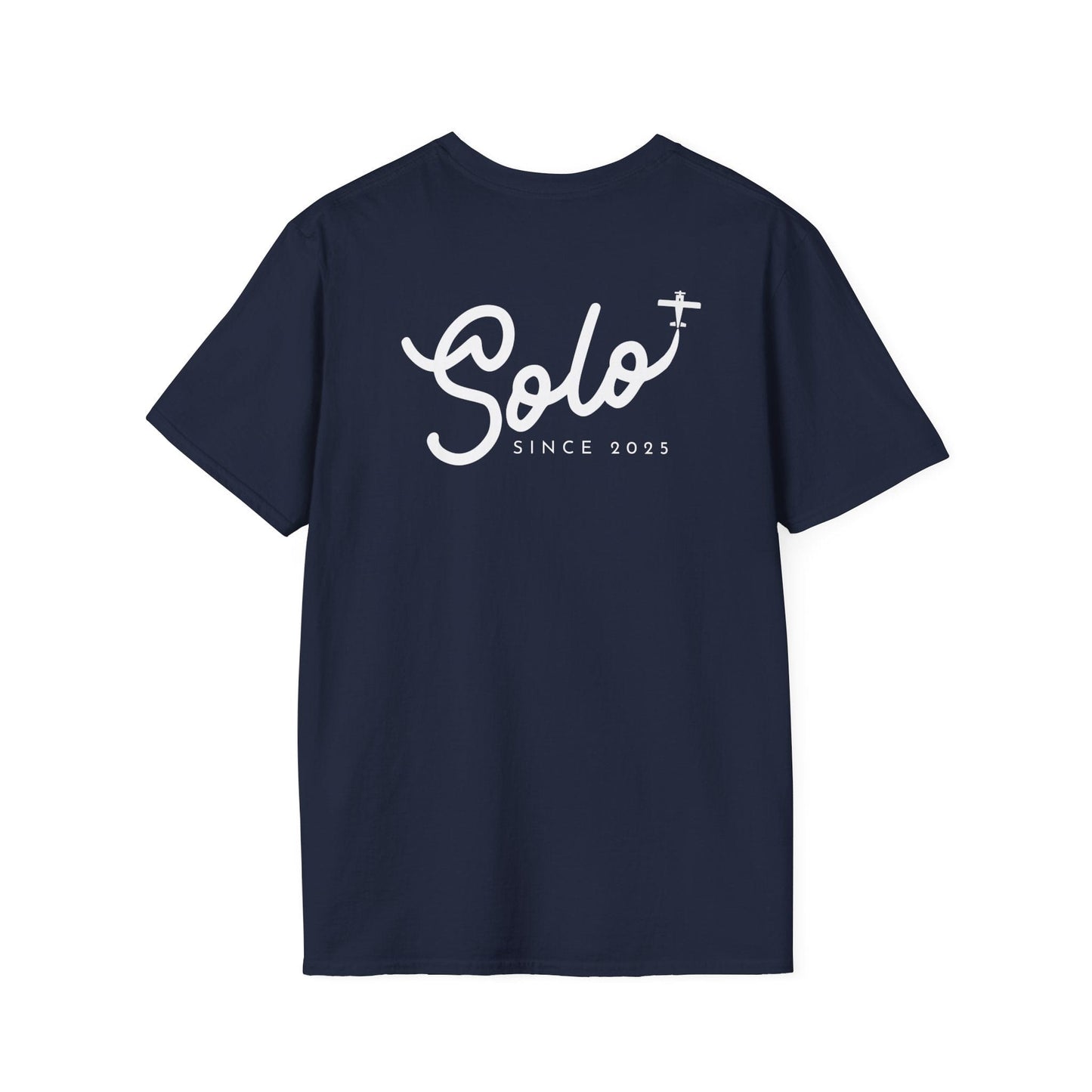 back of navy Solo Since 2025 T-Shirt - First Solo Gift for Pilots - Aviator Apparel