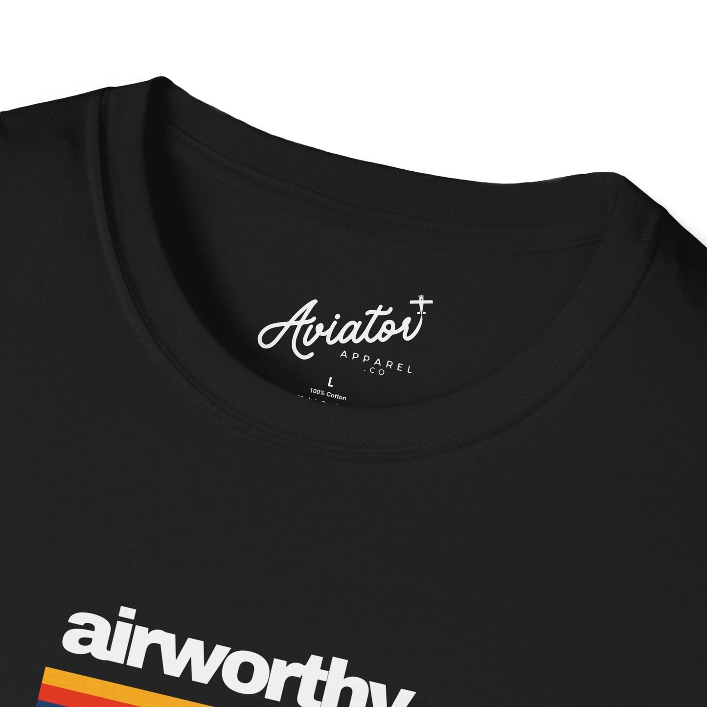close up of black retro Airworthy Aviation T-Shirt for Pilots - Aviator Apparel