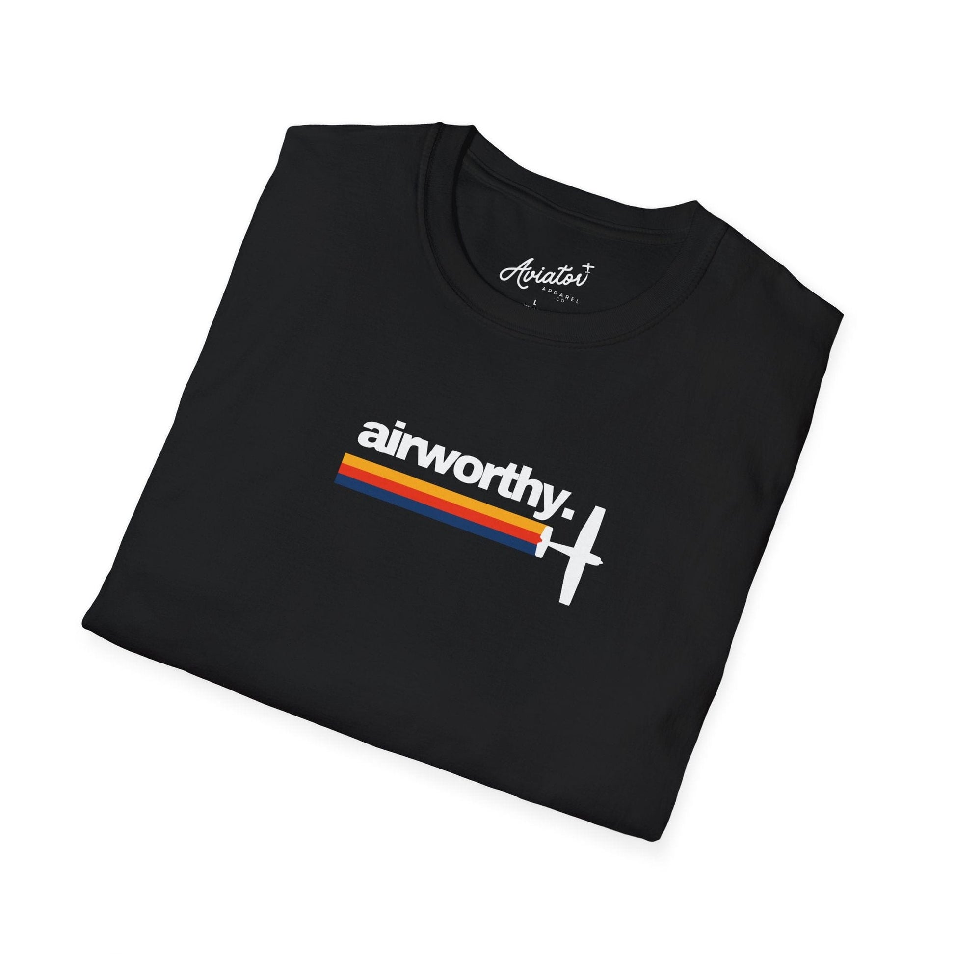 folded black retro Airworthy Aviation T-Shirt for Pilots - Aviator Apparel