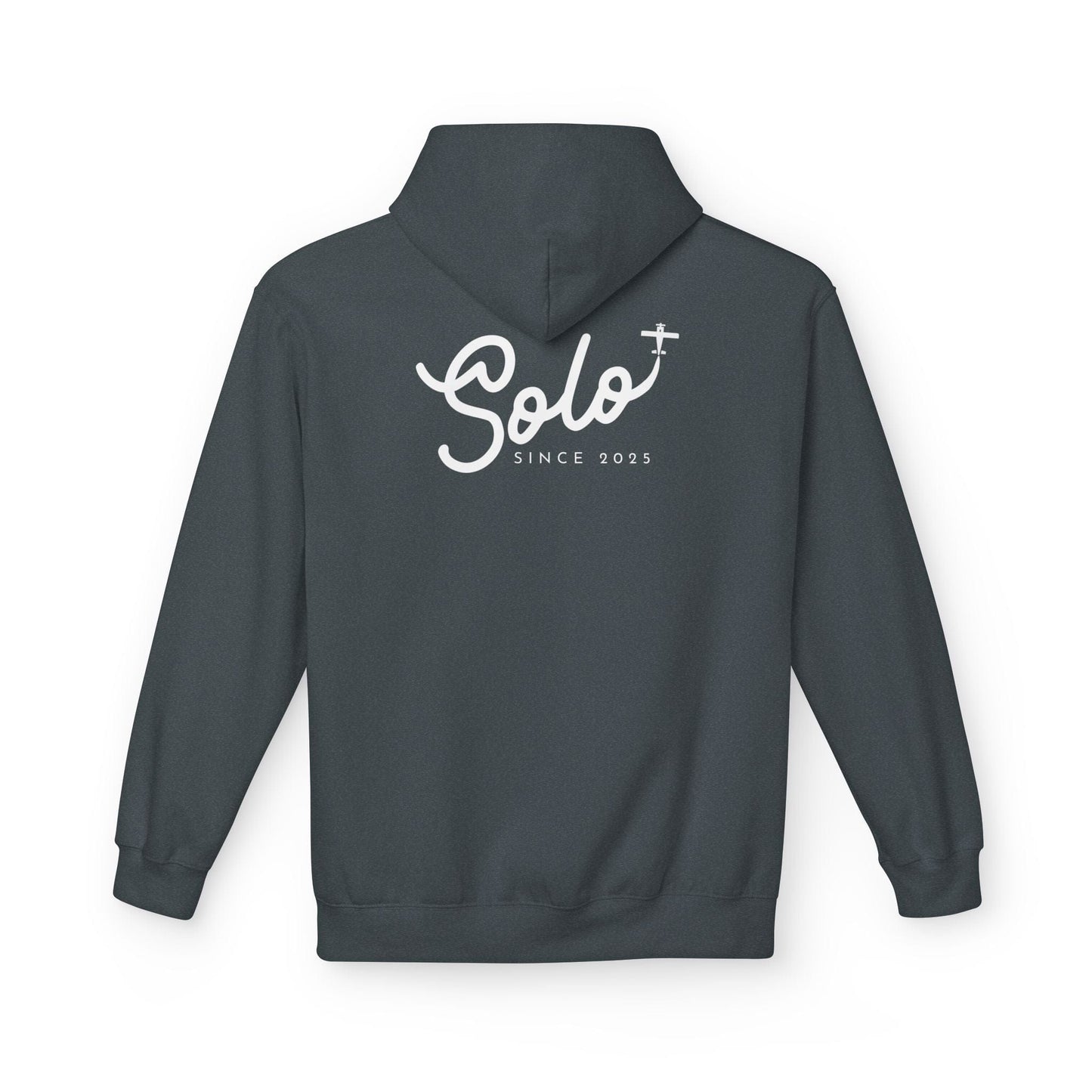 Back of Dark Heather Grey Solo Since 2025 Hoodie- First Solo Flight Gift for Pilots - Aviator Apparel