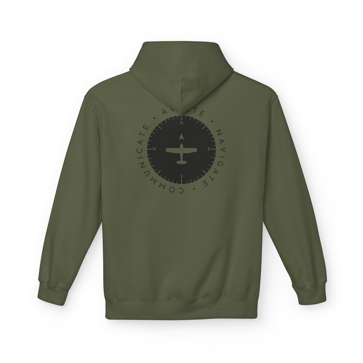 back of green Aviate, Navigate, Communicate Pilot Hoodie - Aviator Apparel