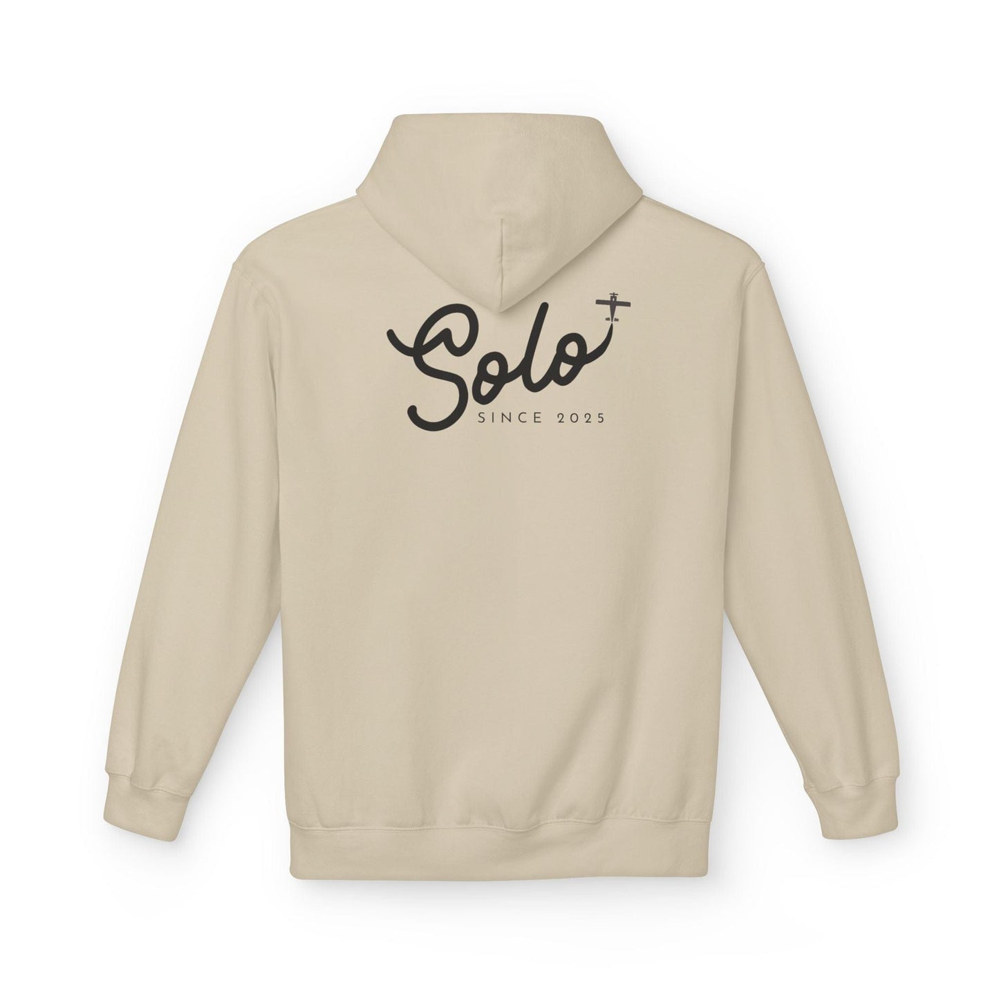 Back of Khaki Solo Since 2025 Hoodie- First Solo Flight Gift for Pilots - Aviator Apparel