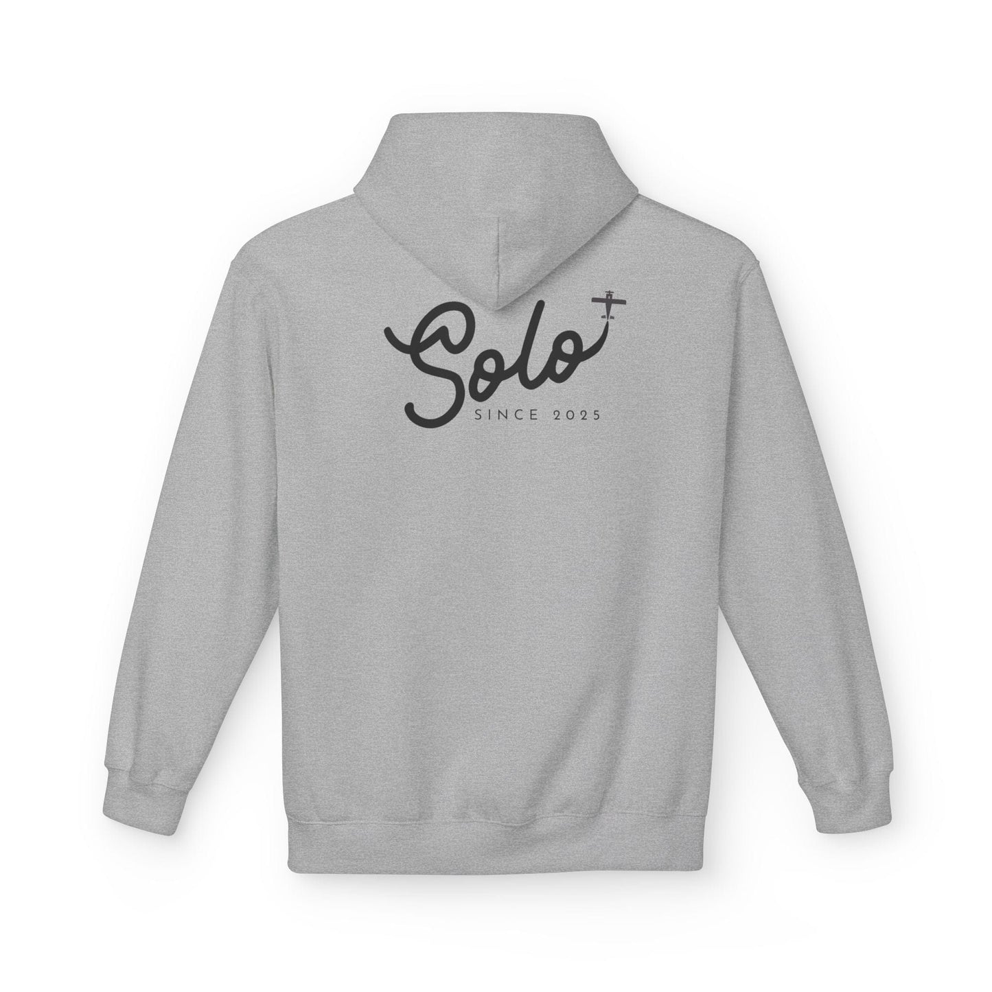 Back of GreySolo Since 2025 Hoodie- First Solo Flight Gift for Pilots - Aviator Apparel