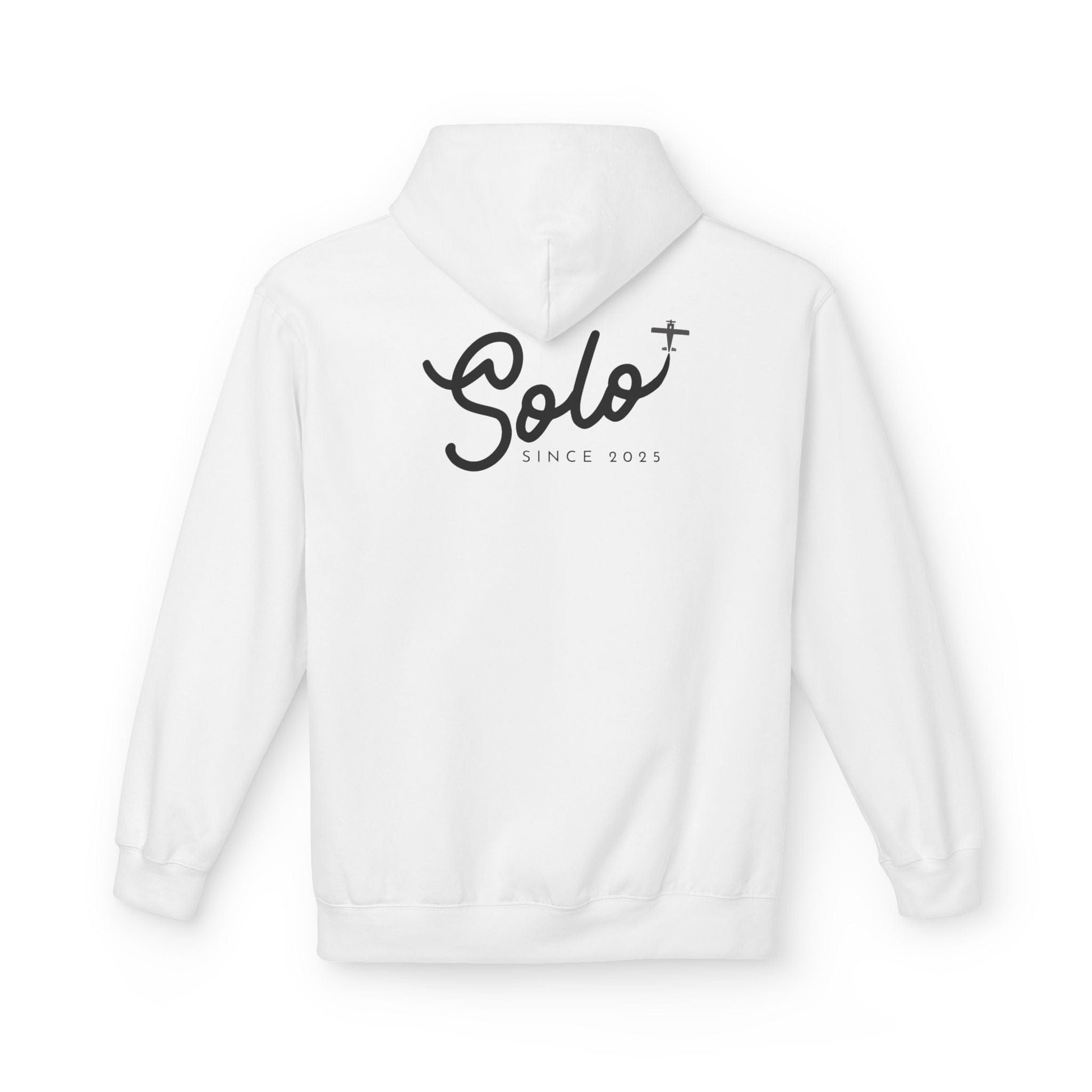 Back of White Solo Since 2025 Hoodie- First Solo Flight Gift for Pilots - Aviator Apparel