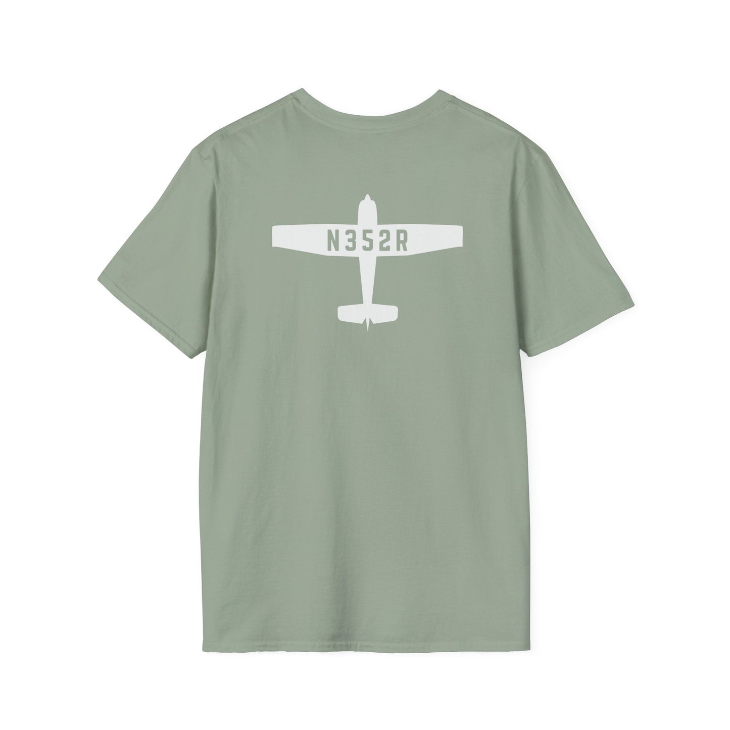 back of sage green Custom Tail Number Airplane T-Shirt for Pilots - Aviator Apparel