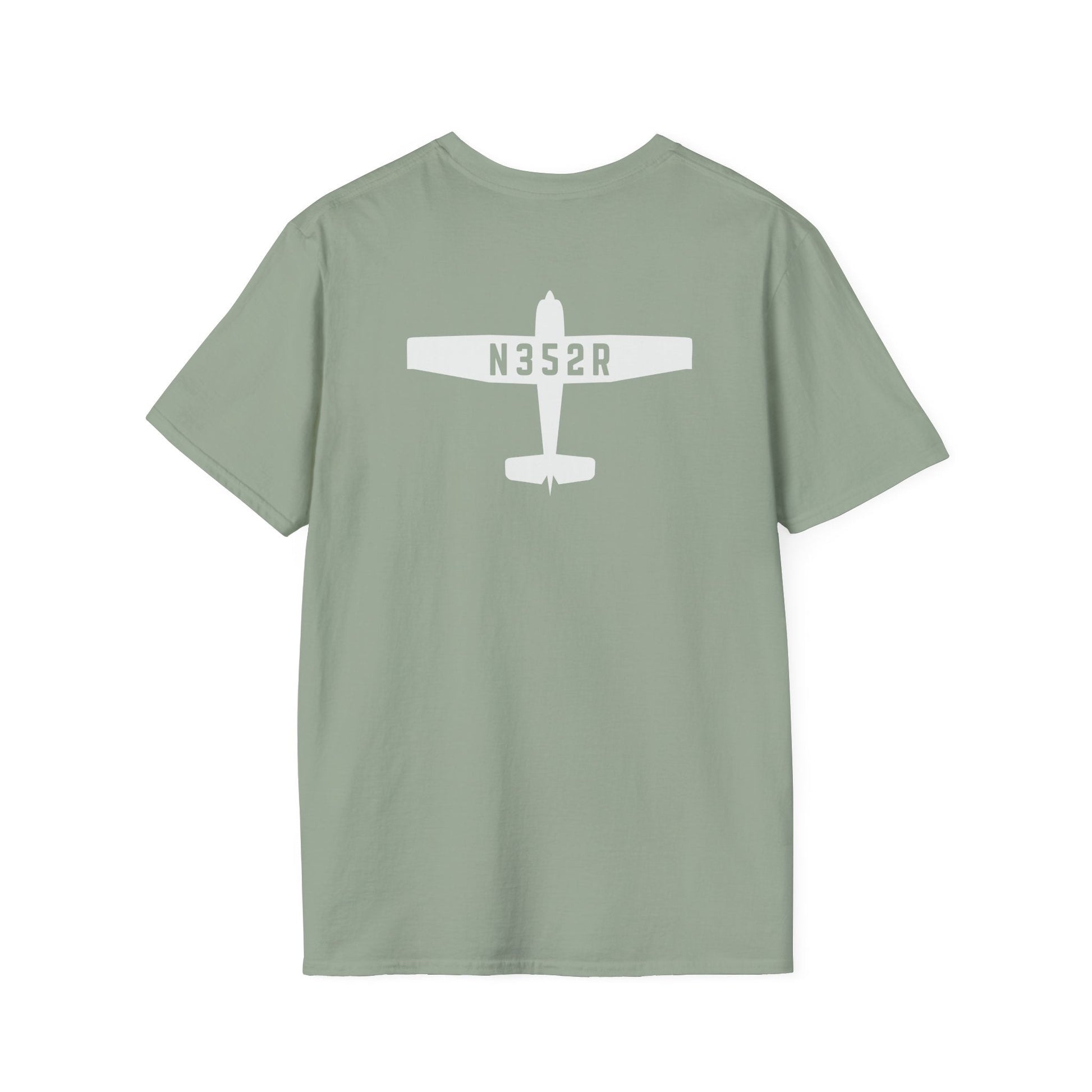 back of sage green Custom Tail Number Airplane T-Shirt for Pilots - Aviator Apparel
