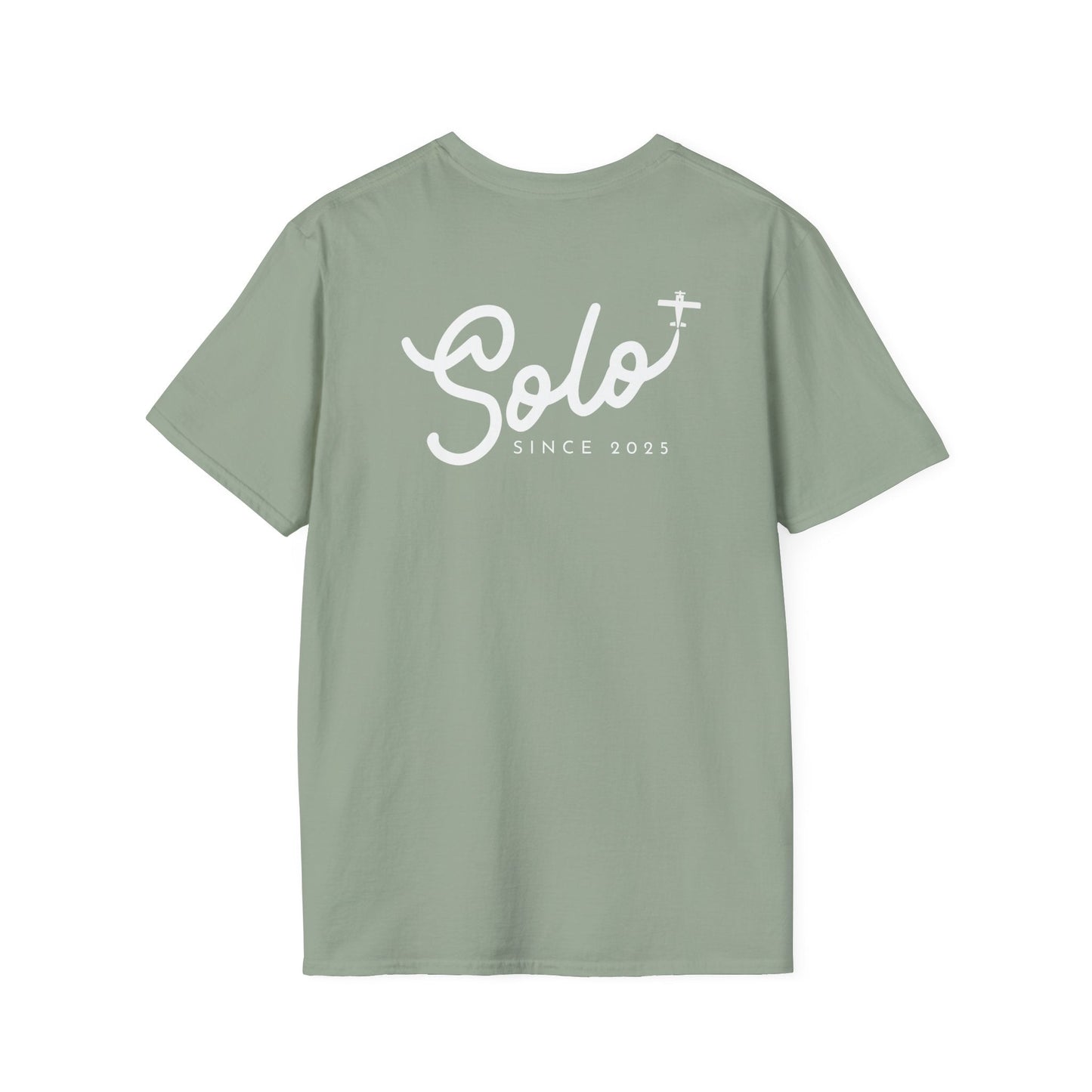 back of sage green Solo Since 2025 T-Shirt - First Solo Gift for Pilots - Aviator Apparel