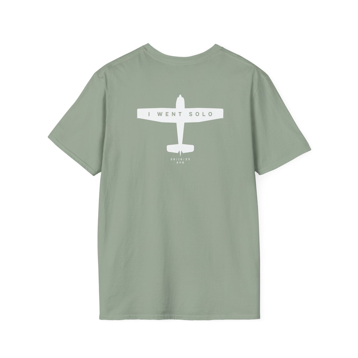 back of sage green I went solo t-shirt - first solo flight gift for pilots - Aviator Apparel