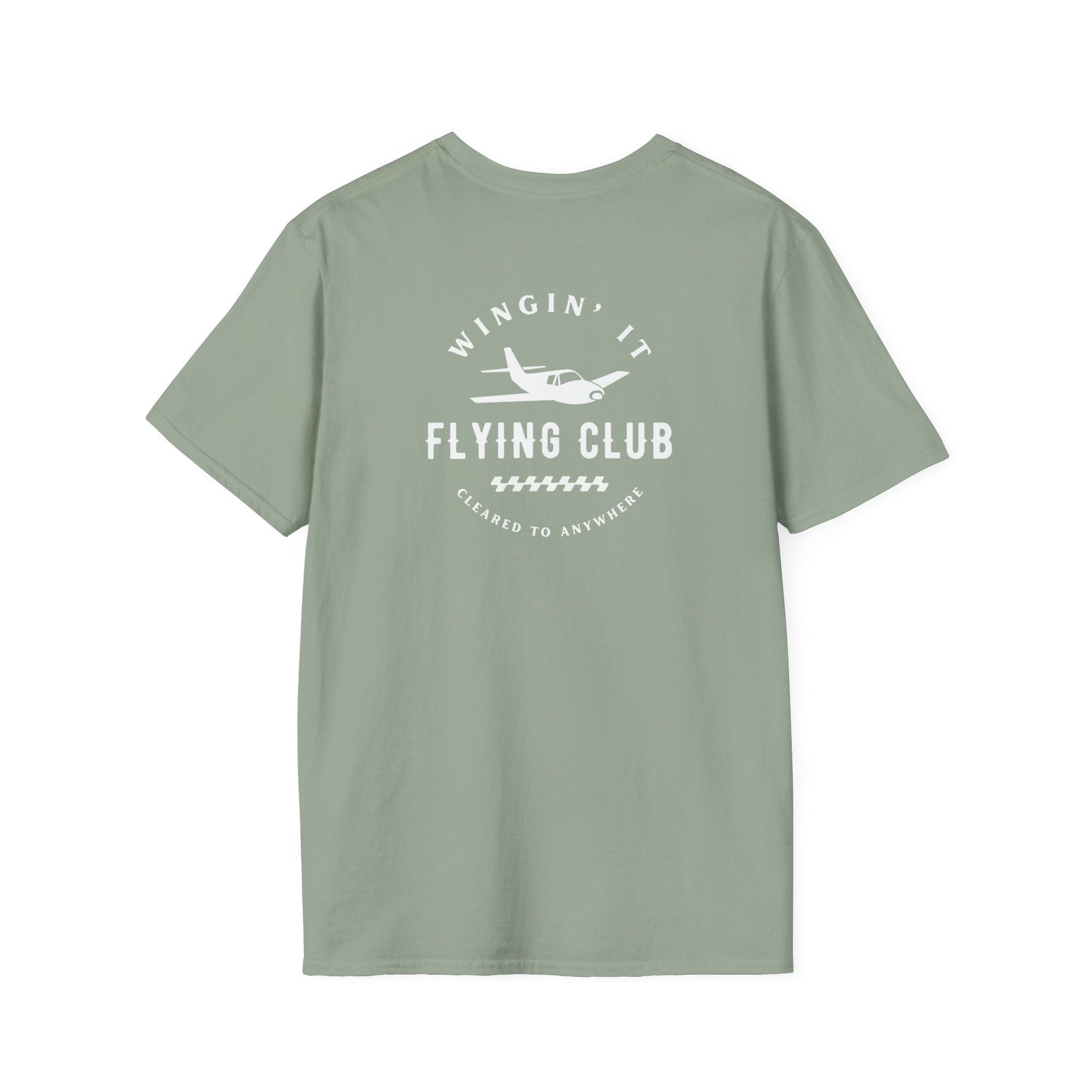 back of sage green Wingin' It Flying Club T-Shirt - Aviator Apparel
