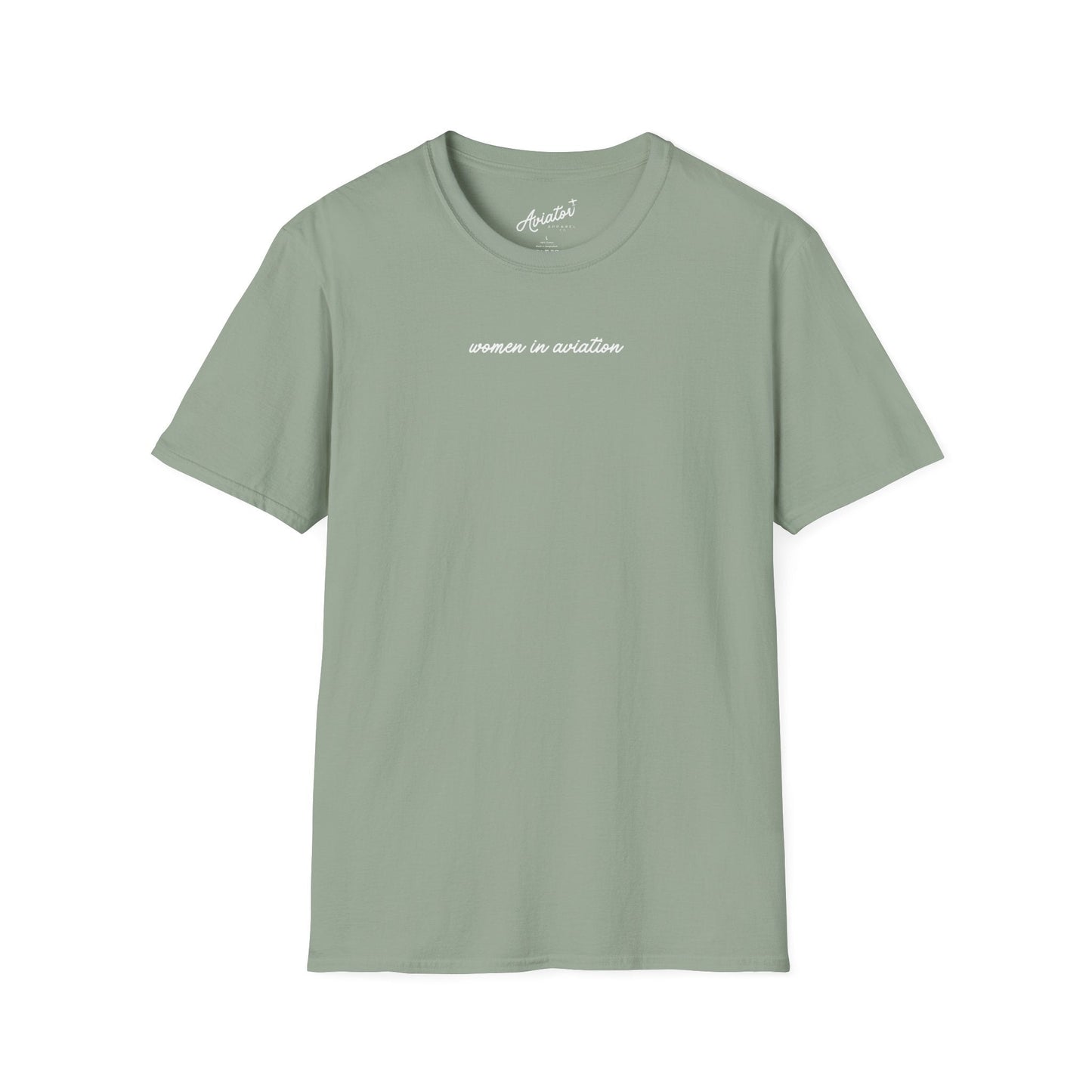 front of sage green Women in Aviation T-Shirt for Female Pilots - Aviator Apparel