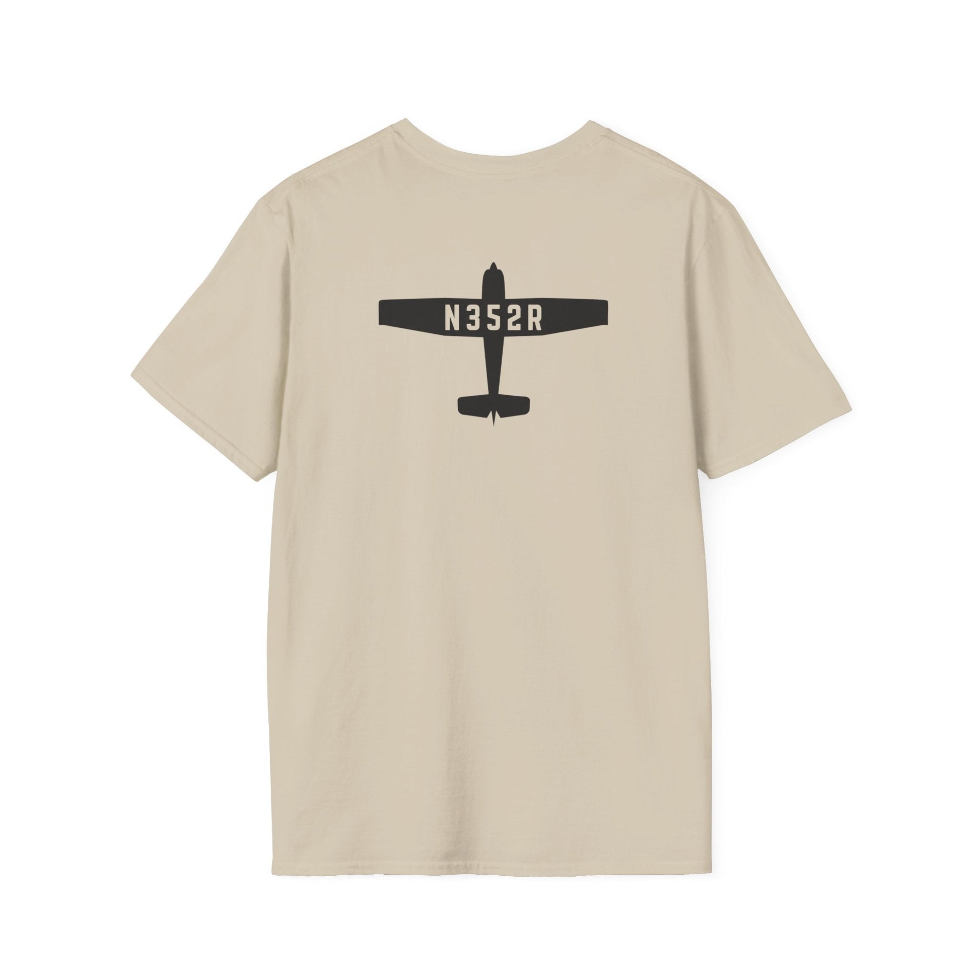 back of khaki Custom Tail Number Airplane T-Shirt for Pilots - Aviator Apparel