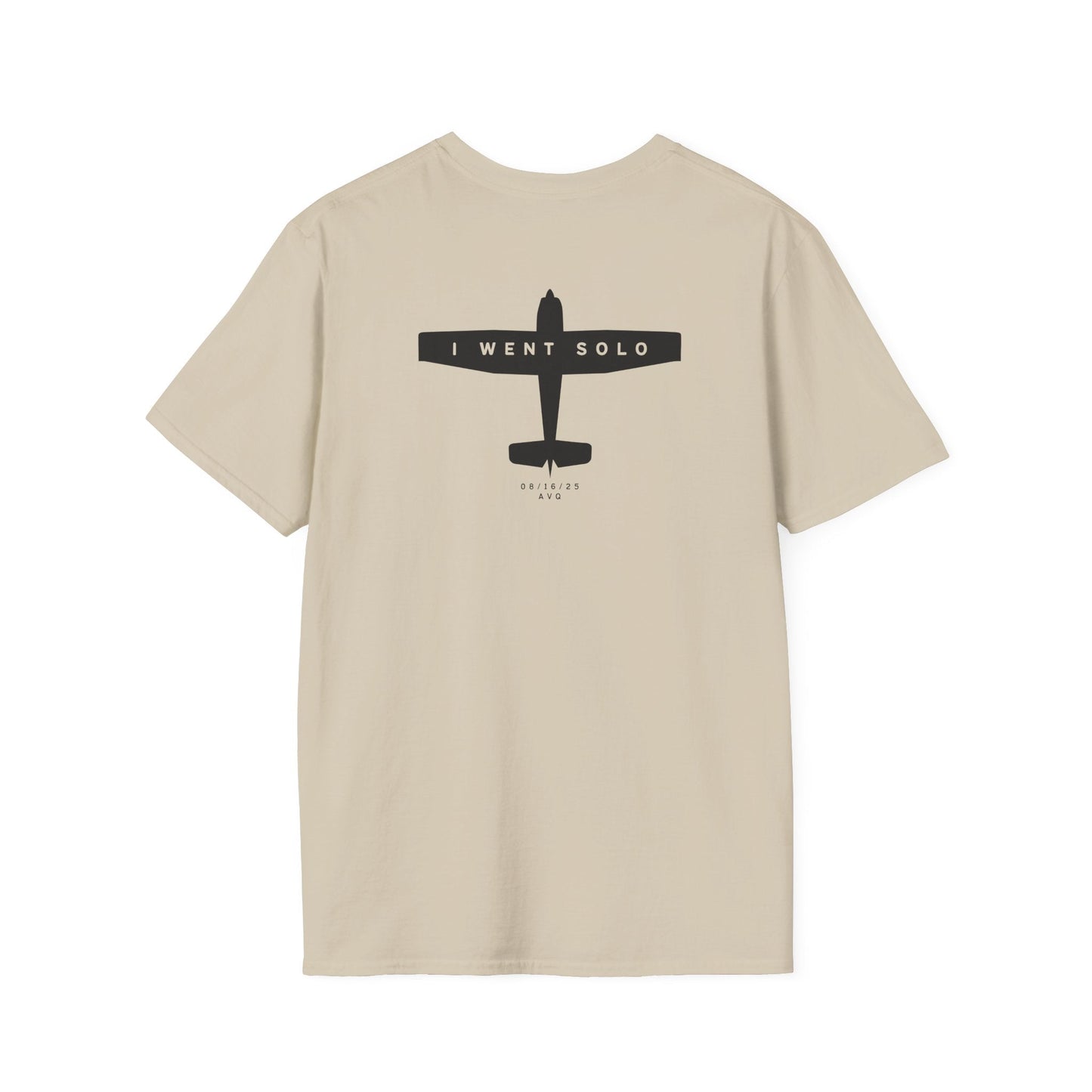 back of khaki I went solo t-shirt - first solo flight gift for pilots - Aviator Apparel