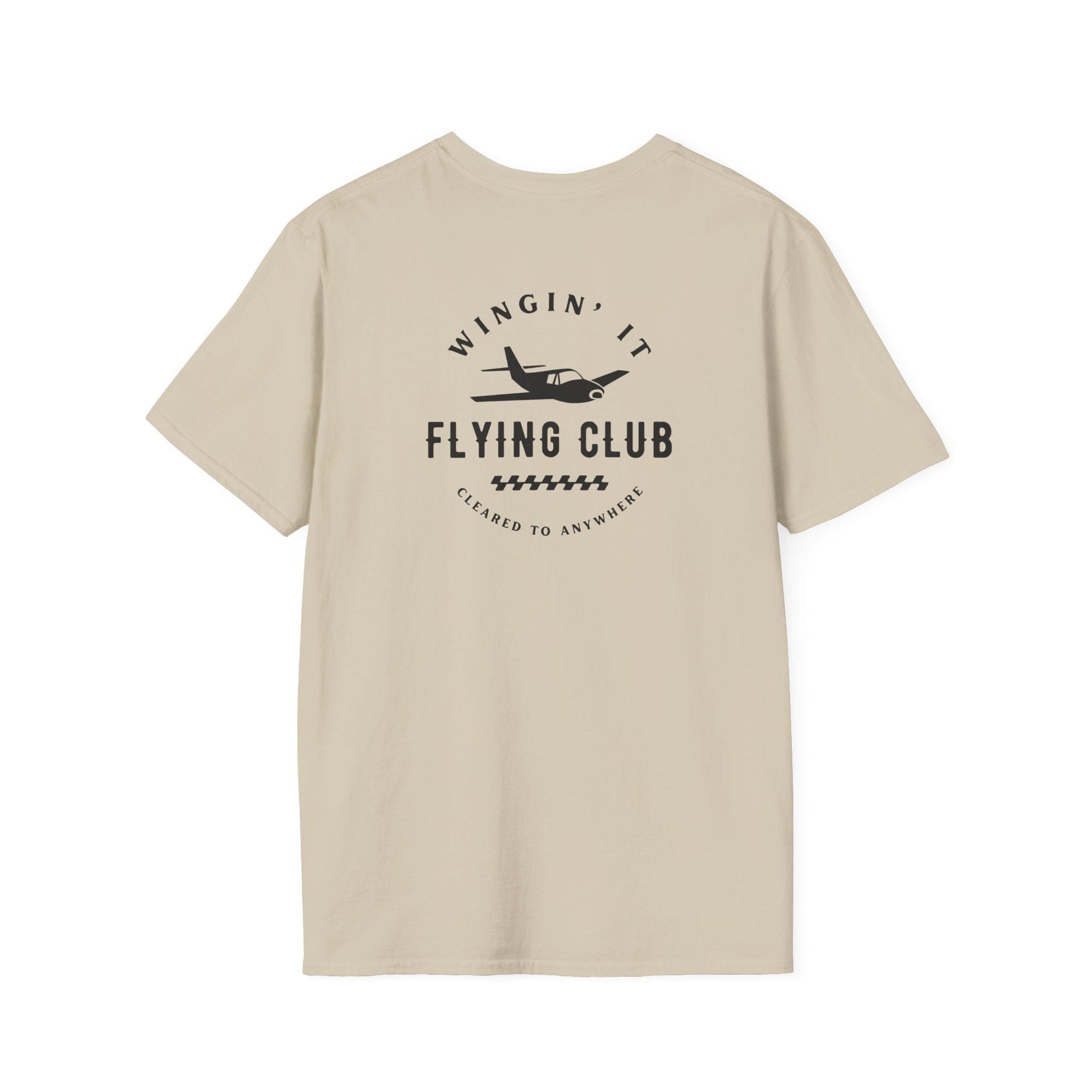 back of khaki Wingin' It Flying Club T-Shirt - Aviator Apparel