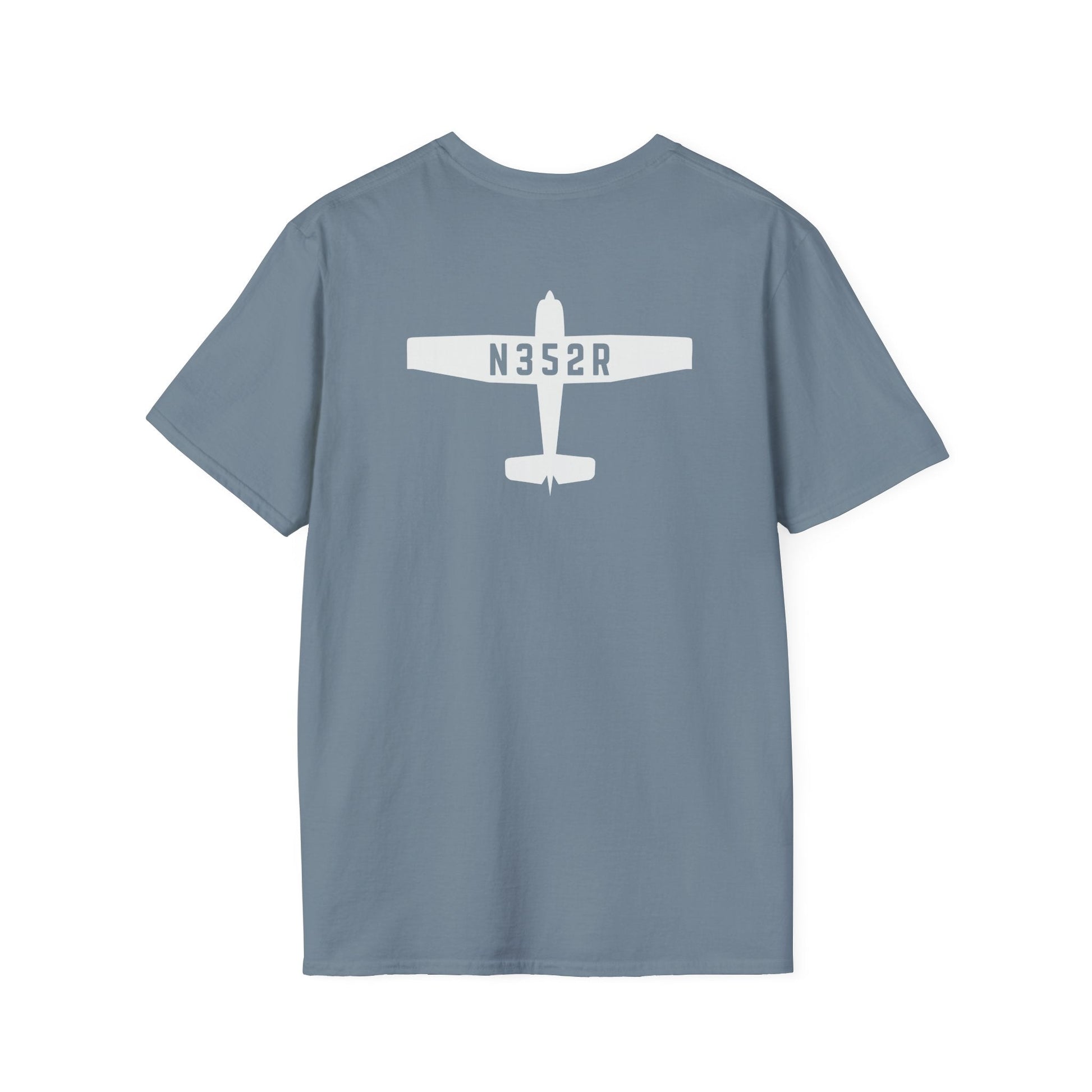 back of stone blue Custom Tail Number Airplane T-Shirt for Pilots - Aviator Apparel
