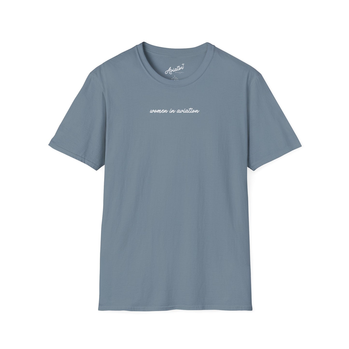 front of stone blue Women in Aviation T-Shirt for Female Pilots - Aviator Apparel