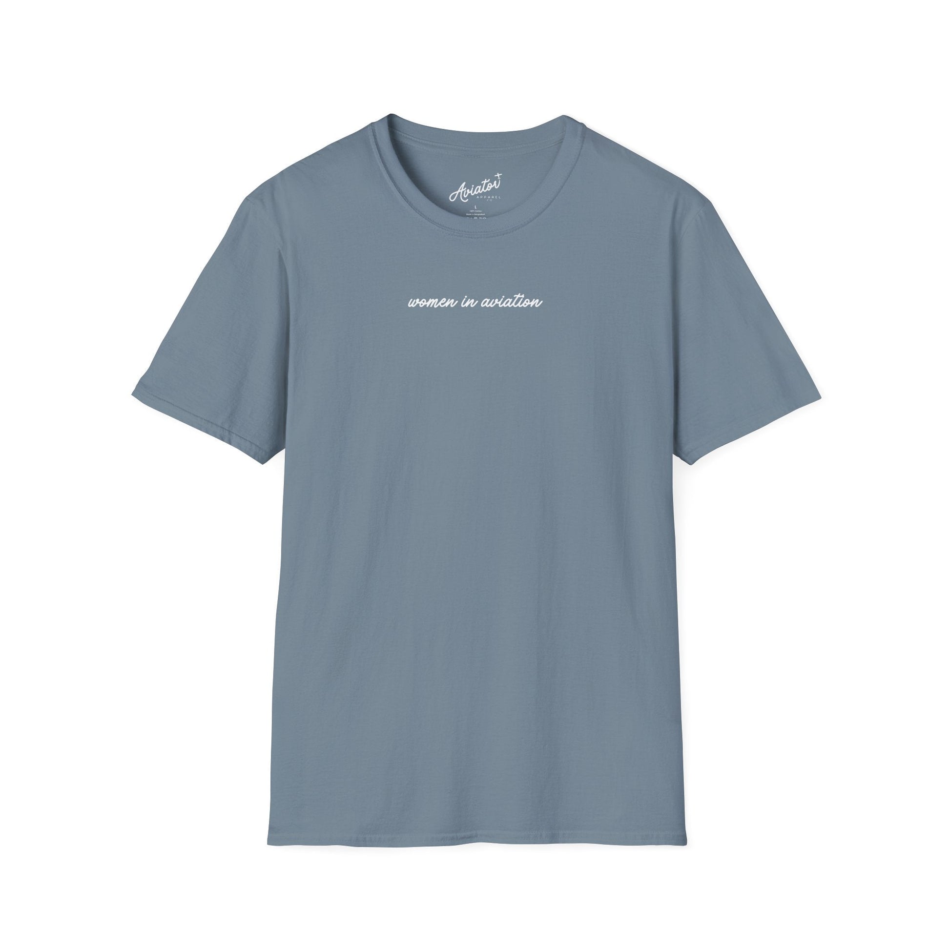 front of stone blue Women in Aviation T-Shirt for Female Pilots - Aviator Apparel