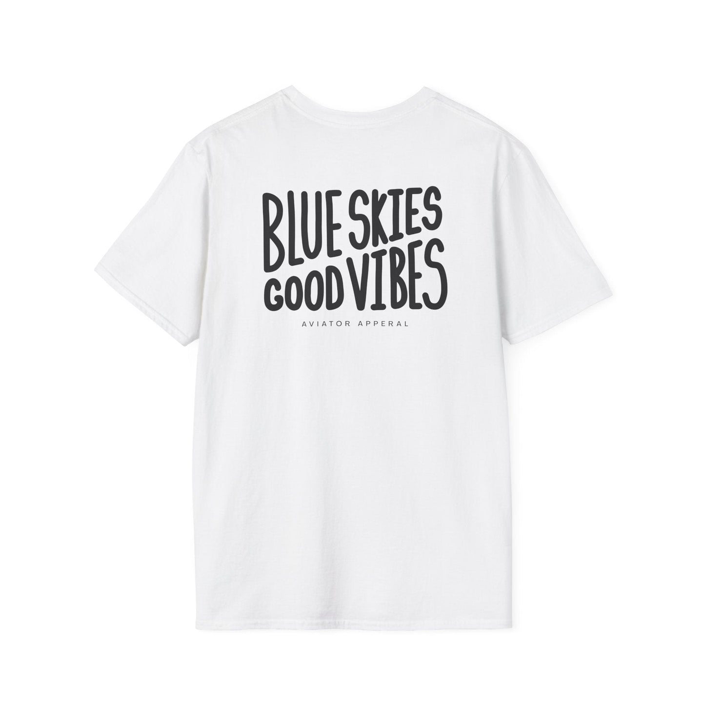 back of white Blue Skies, Good Vibes Aviator T-Shirt - Aviator Apparel