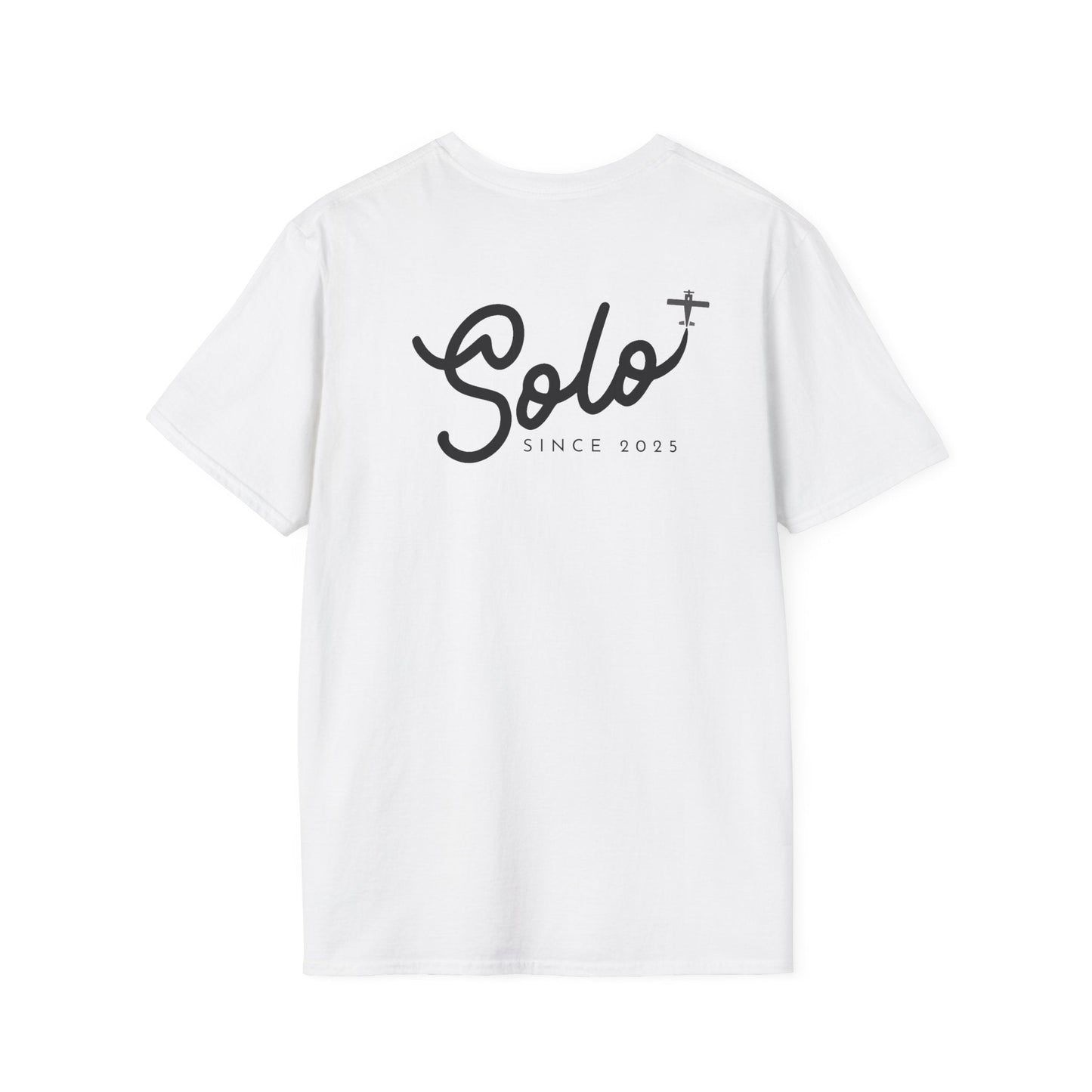 back of white Solo Since 2025 T-Shirt - First Solo Gift for Pilots - Aviator Apparel