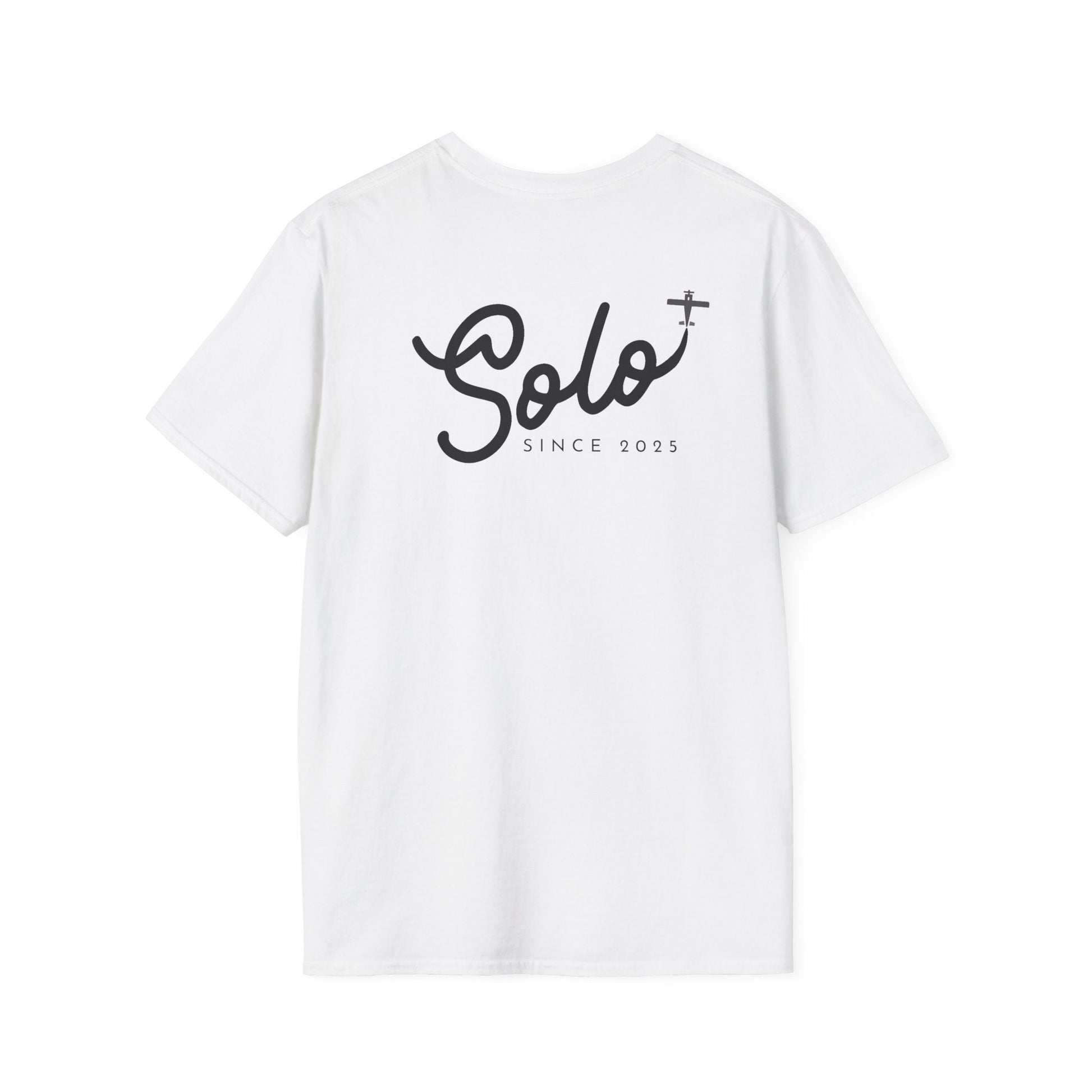 back of white Solo Since 2025 T-Shirt - First Solo Gift for Pilots - Aviator Apparel