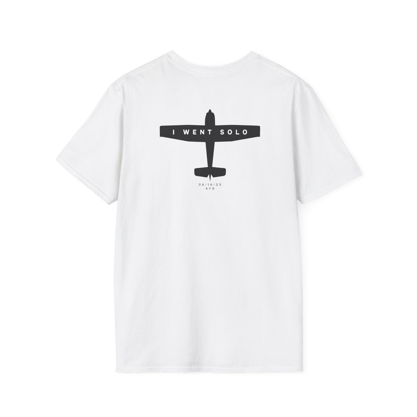 back of white I went solo t-shirt - first solo flight gift for pilots - Aviator Apparel