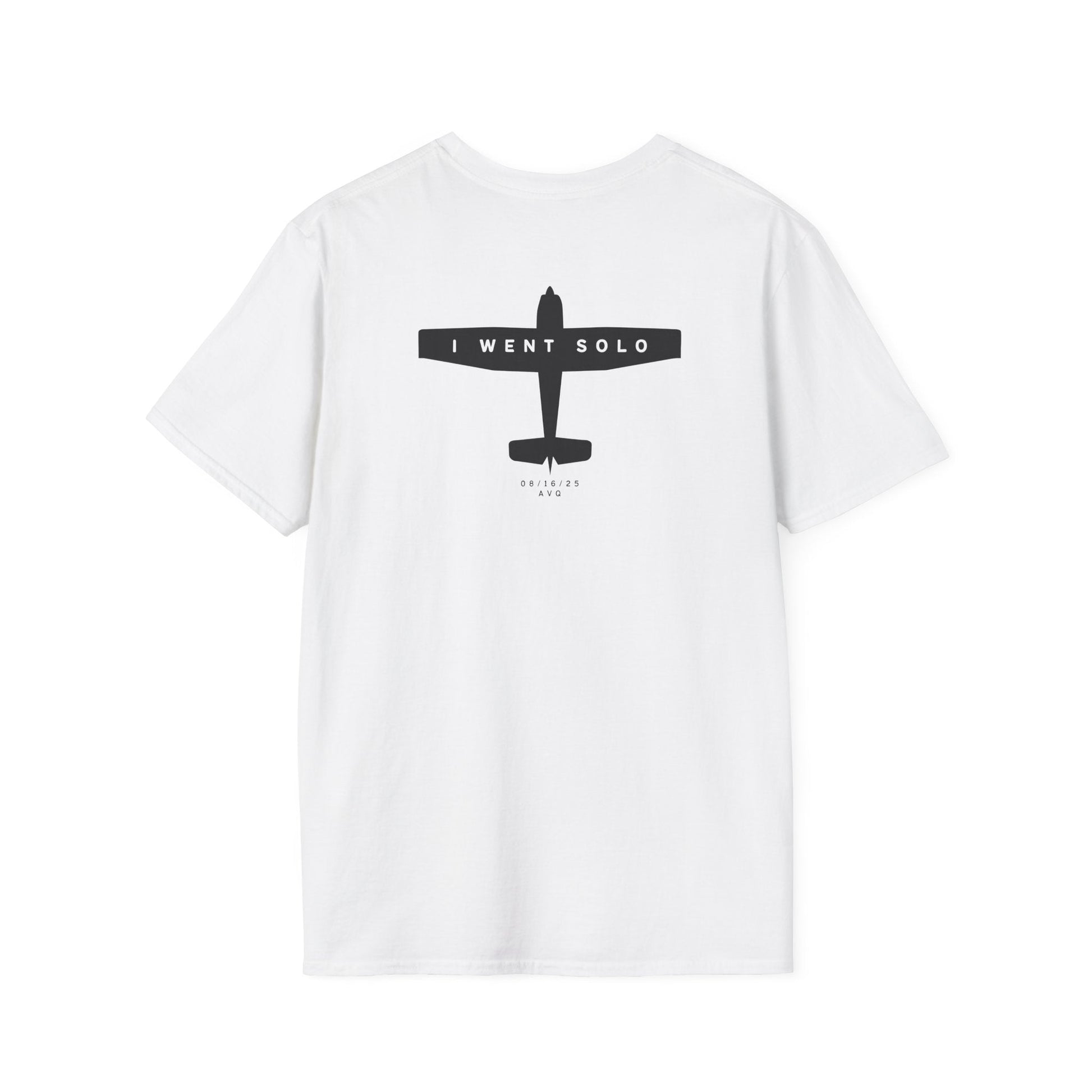 back of white I went solo t-shirt - first solo flight gift for pilots - Aviator Apparel