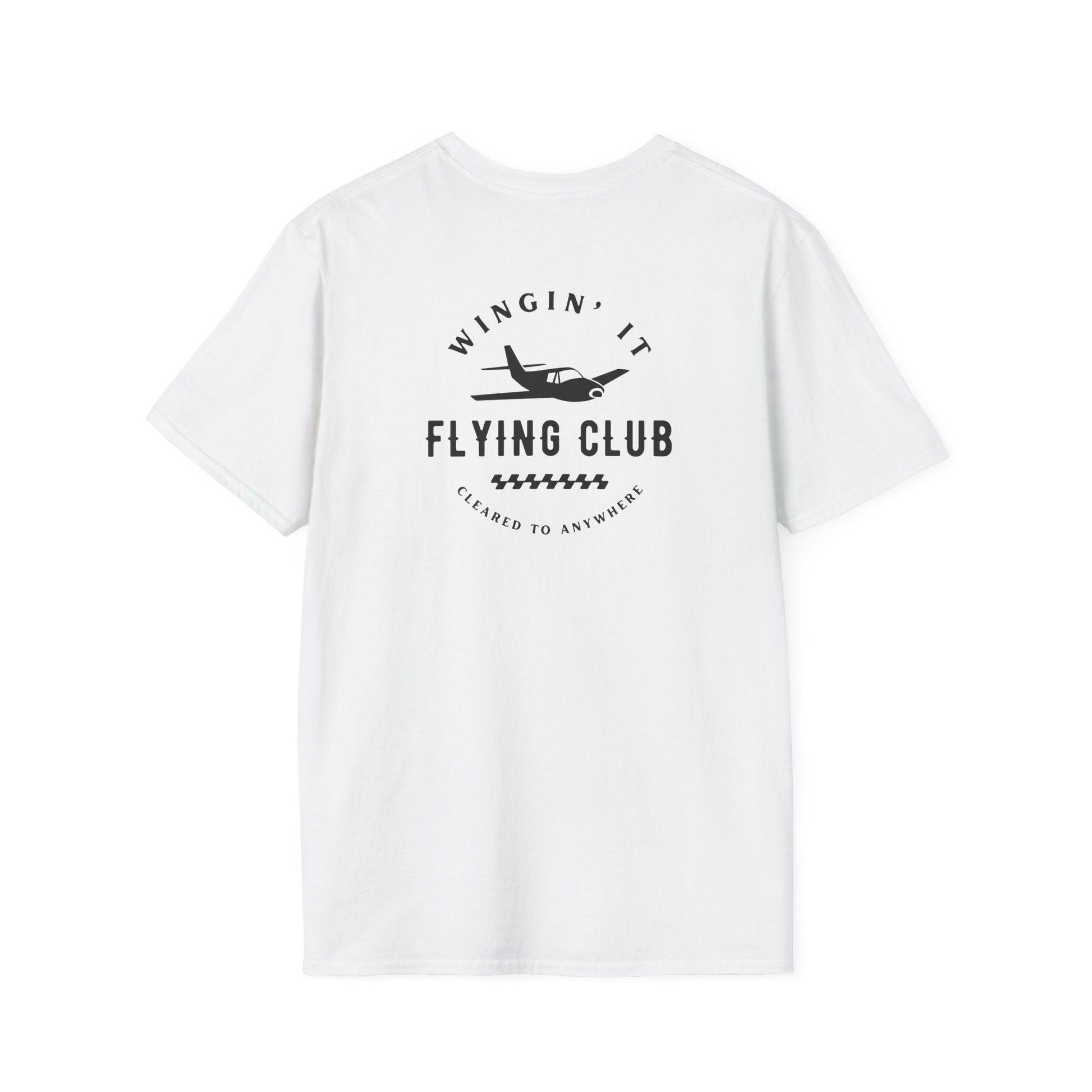 back of white Wingin' It Flying Club T-Shirt - Aviator Apparel